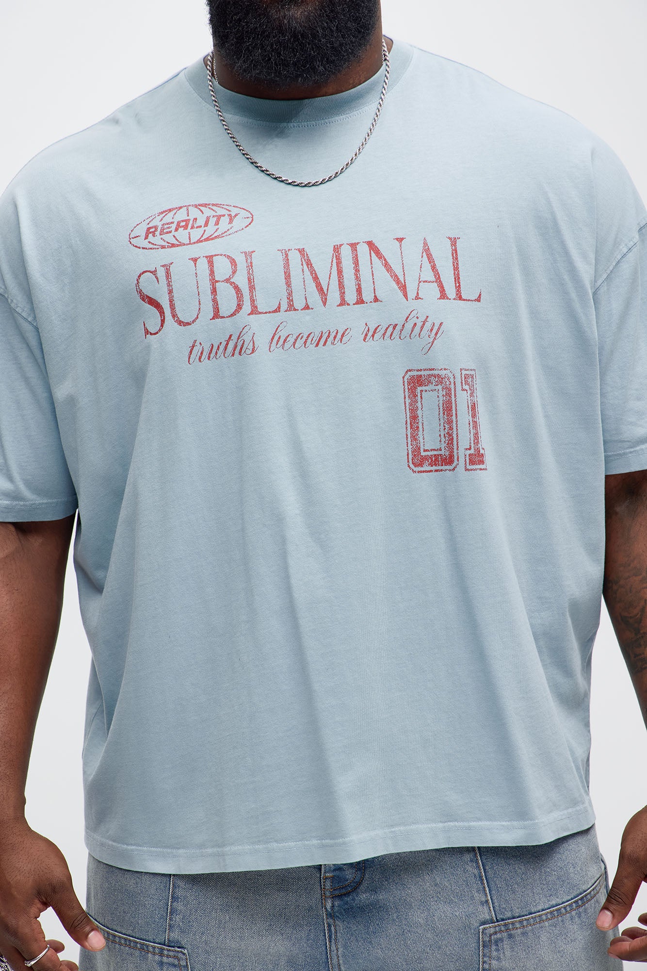 Reality Subliminal Oversized Short Sleeve Tee - Light Blue - Image 6