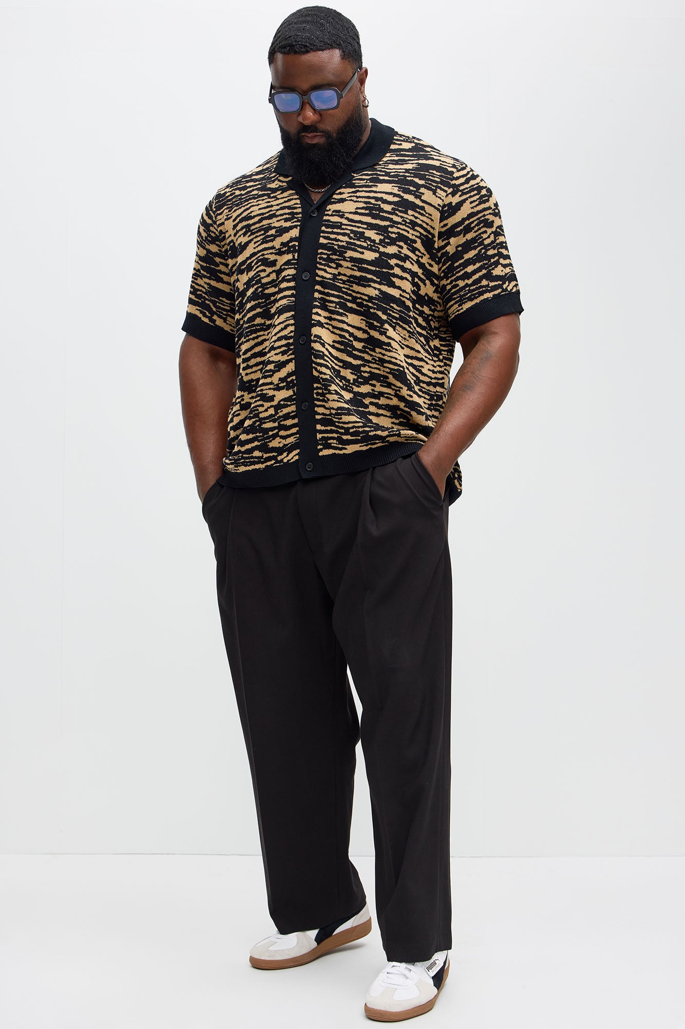 Zebra Pattern Knit Button Down Shirt - Black/combo - Image 7