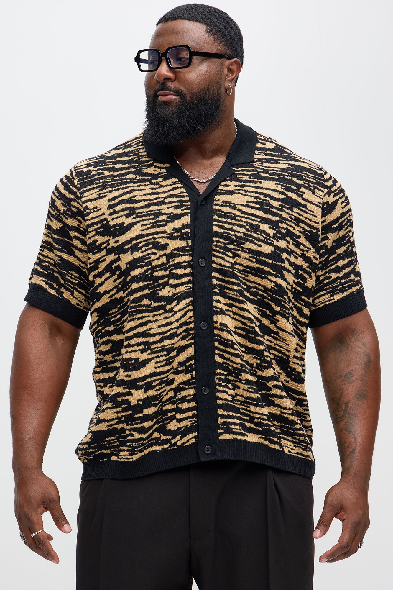 Zebra Pattern Knit Button Down Shirt - Black/combo - Image 6