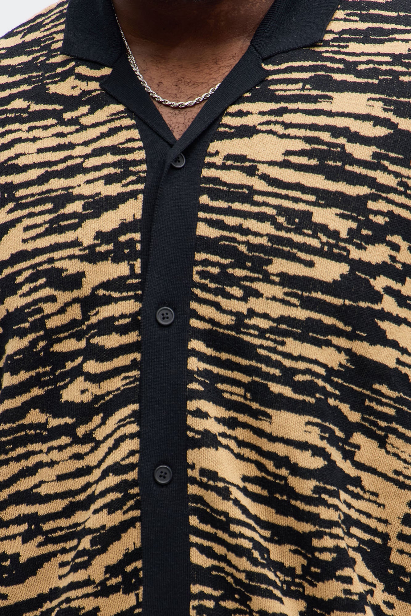 Zebra Pattern Knit Button Down Shirt - Black/combo - Image 8