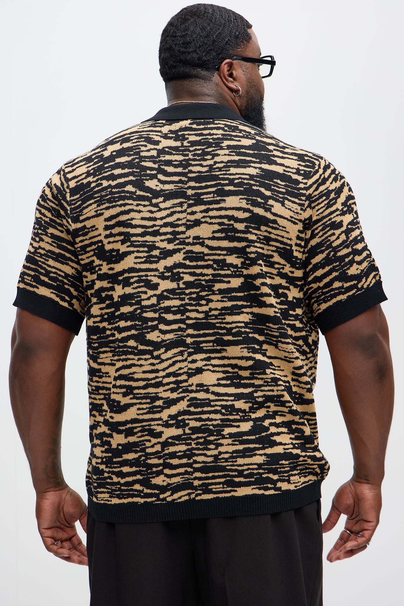 Zebra Pattern Knit Button Down Shirt - Black/combo - Image 9