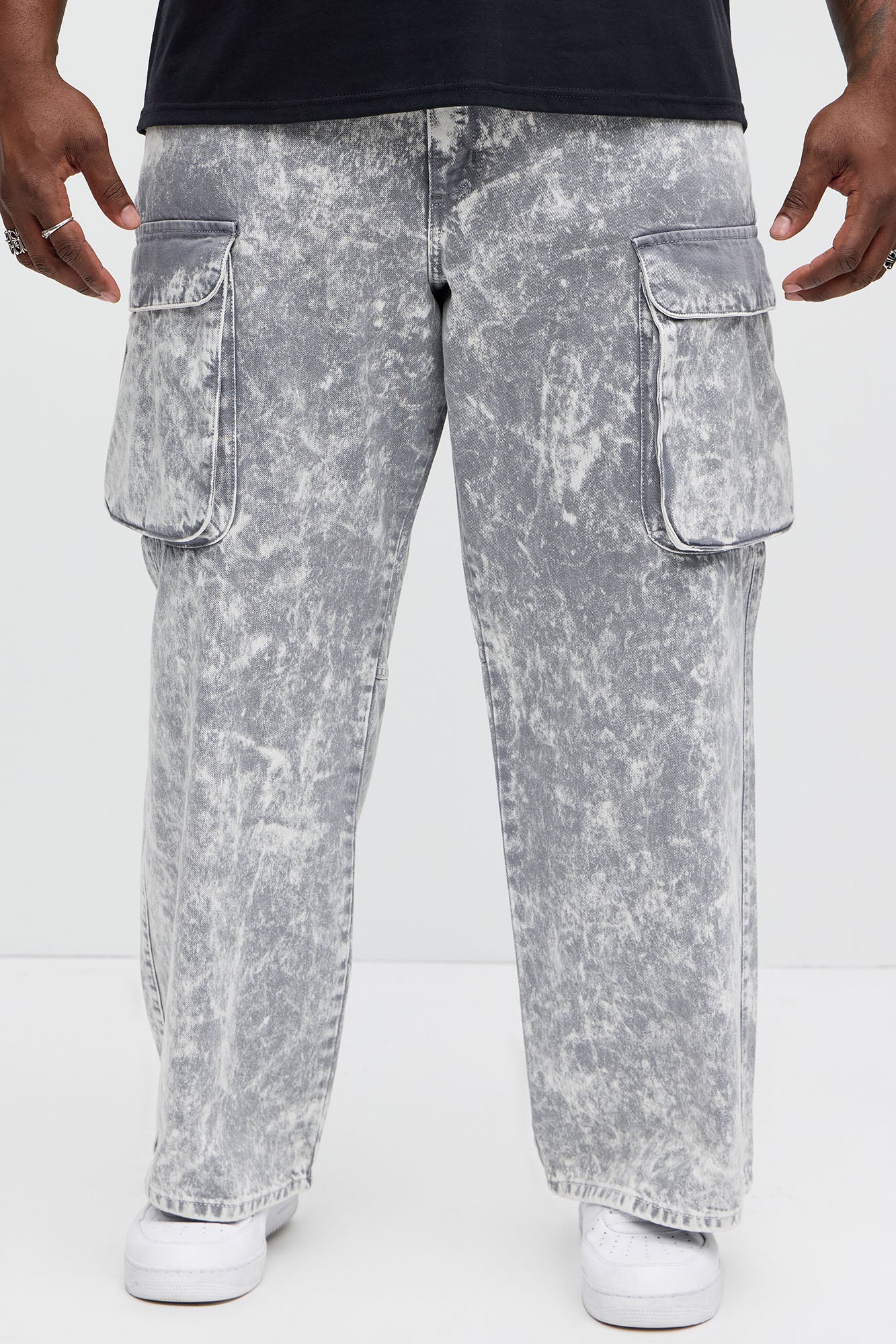 Baggy Clover Cargo Jeans - Grey - Image 6