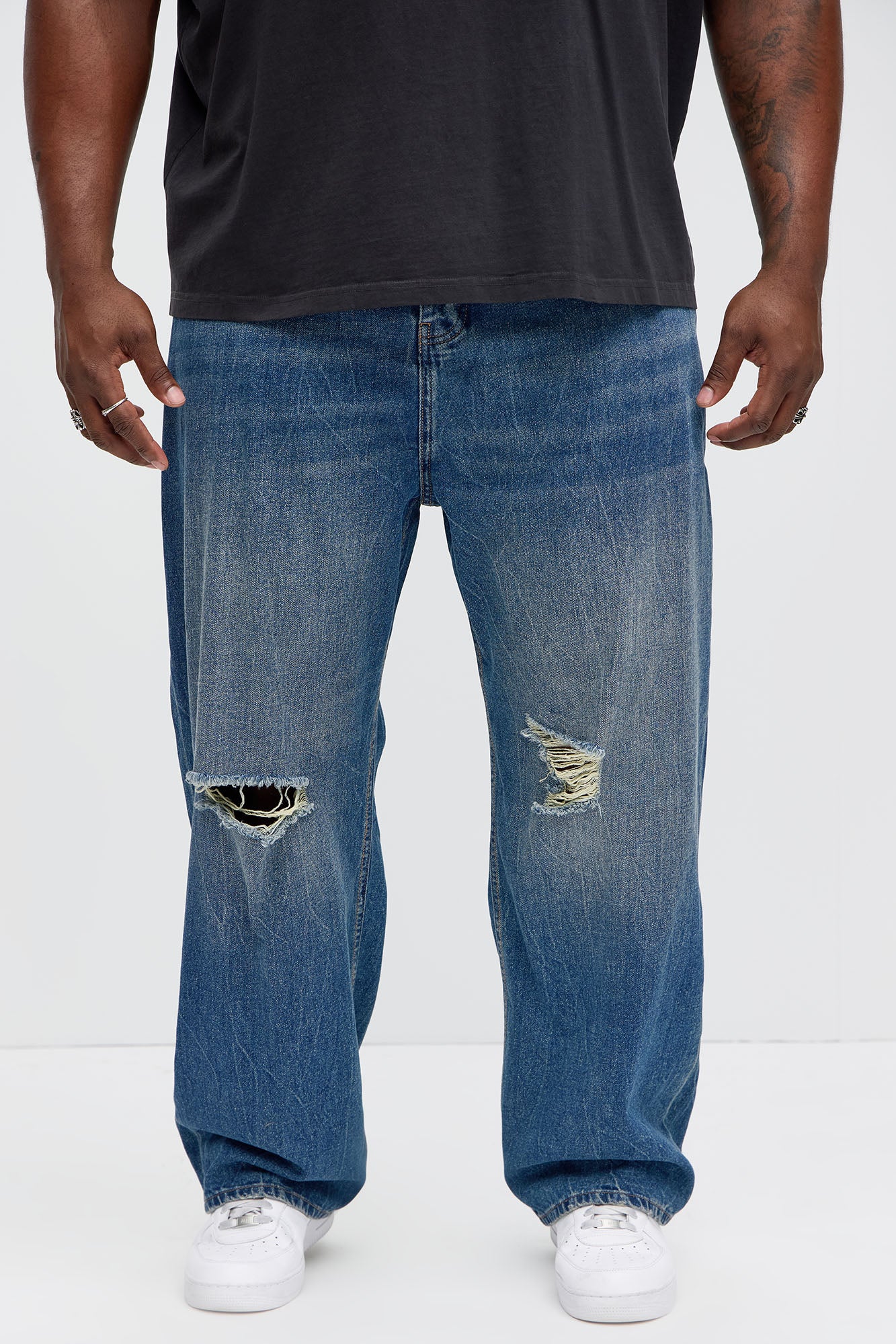 Luke Distressed Baggy Jeans - Medium Blue Wash - Image 6