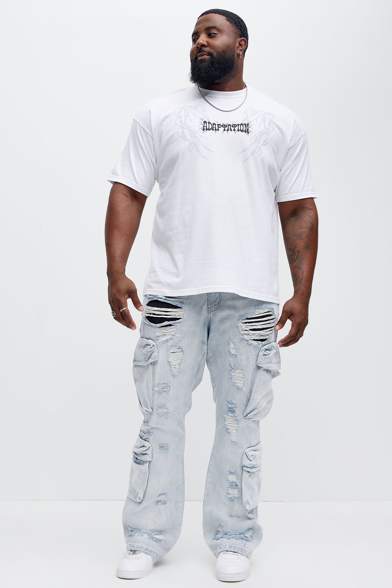 Xavier Distressed Stacked Slim Flare Jeans - Light Blue Wash - Image 7