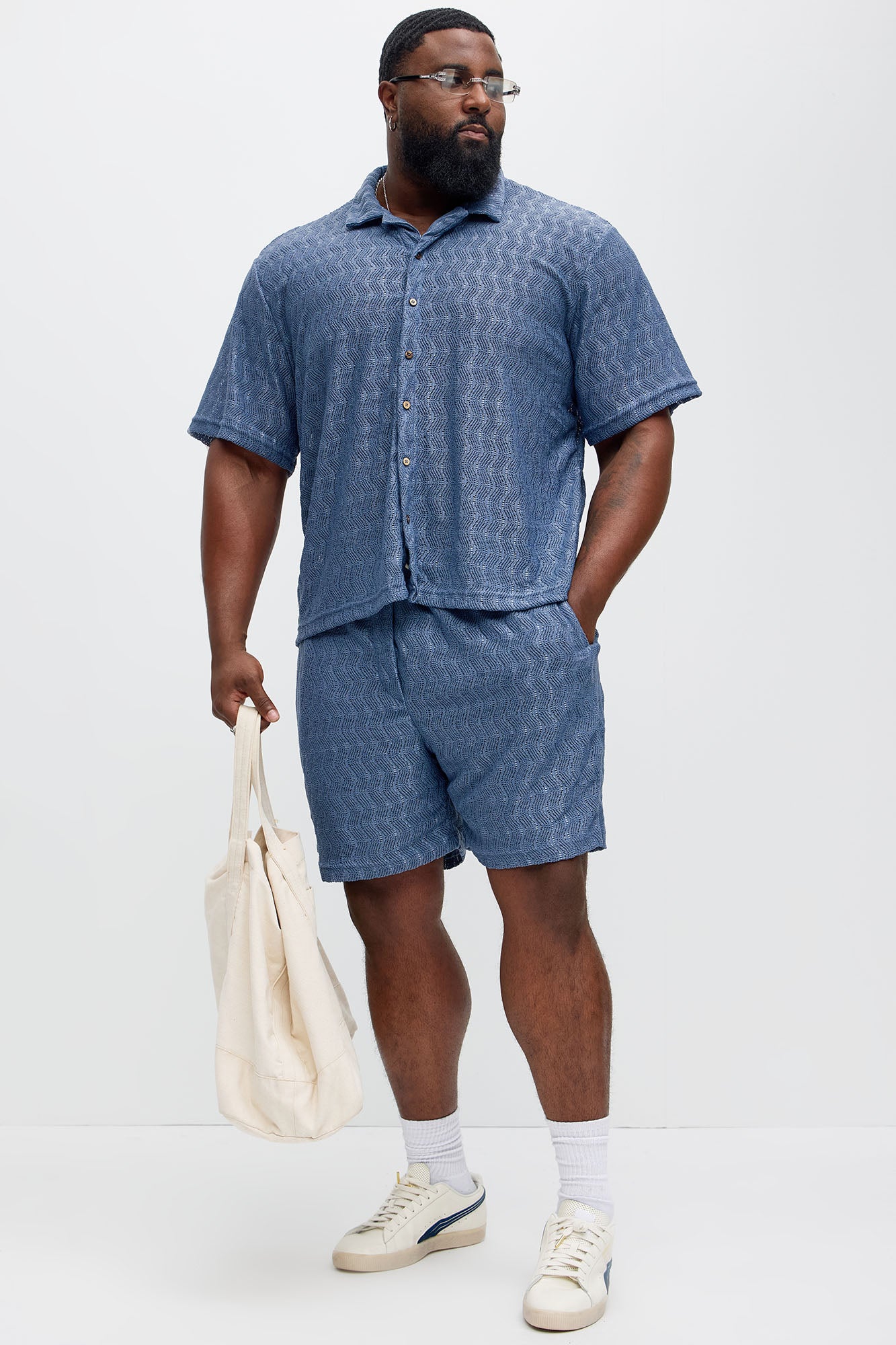 Echo Textured Short Sleeve Button Up - Blue - Image 6