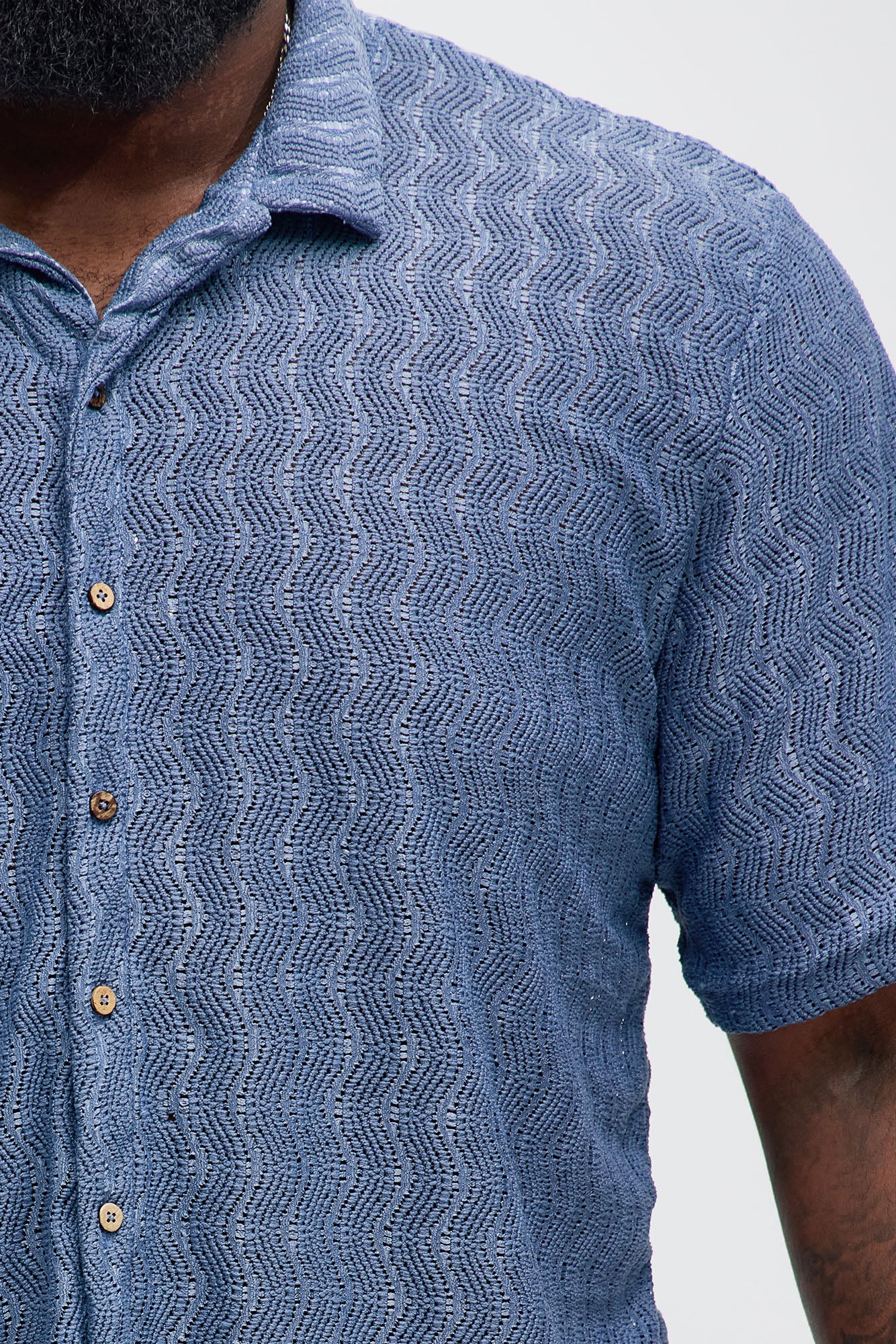 Echo Textured Short Sleeve Button Up - Blue - Image 7