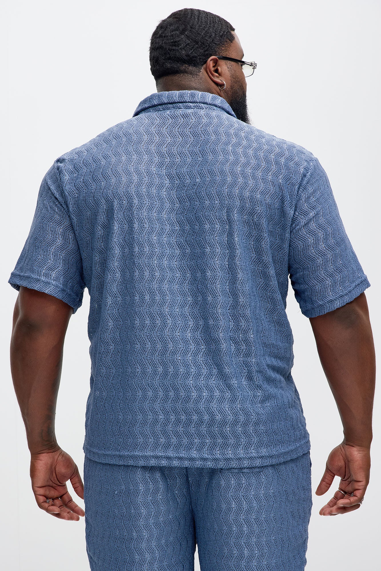 Echo Textured Short Sleeve Button Up - Blue - Image 8