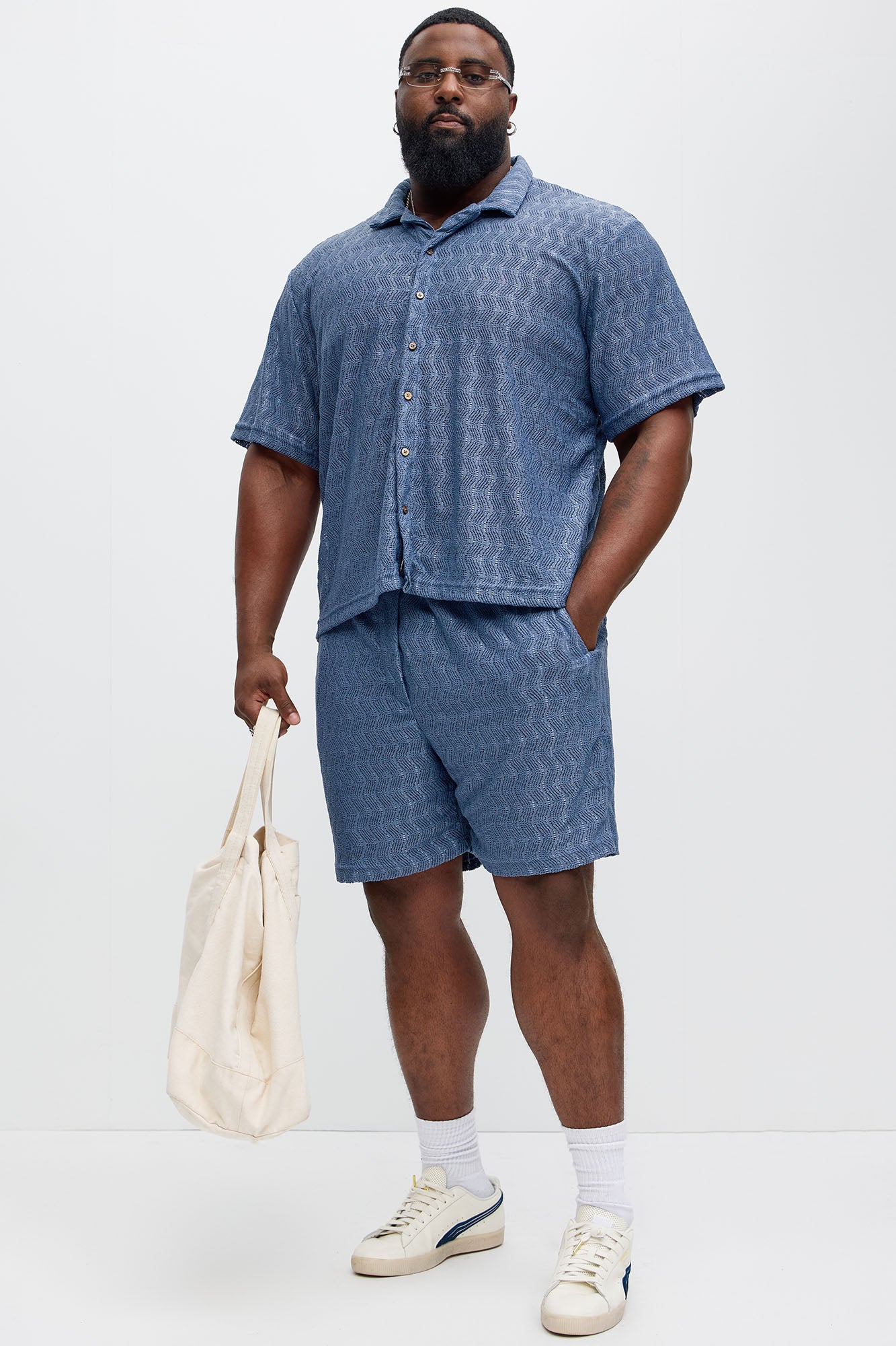 Echo Textured Drawstring Shorts - Blue - Image 7