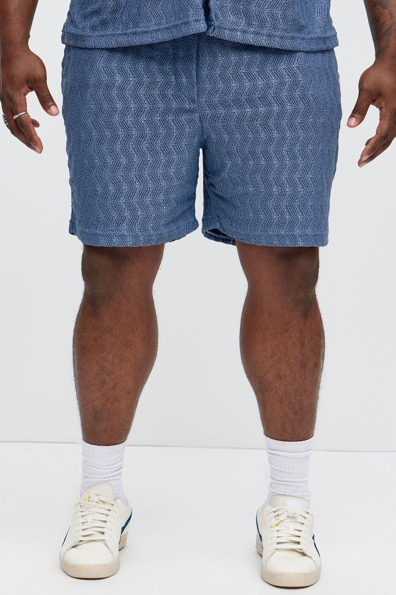 Echo Textured Drawstring Shorts - Blue - Image 6