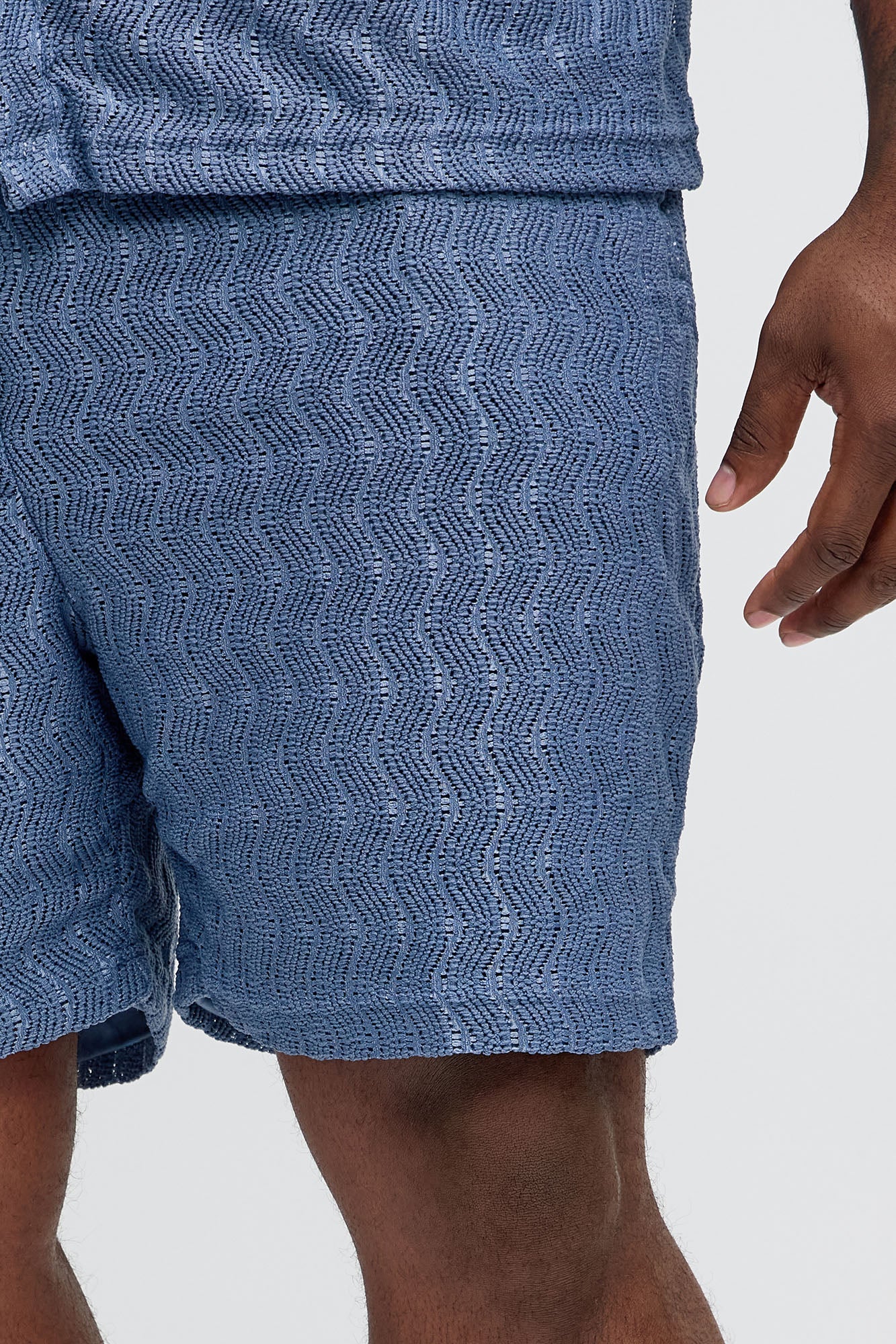 Echo Textured Drawstring Shorts - Blue - Image 8