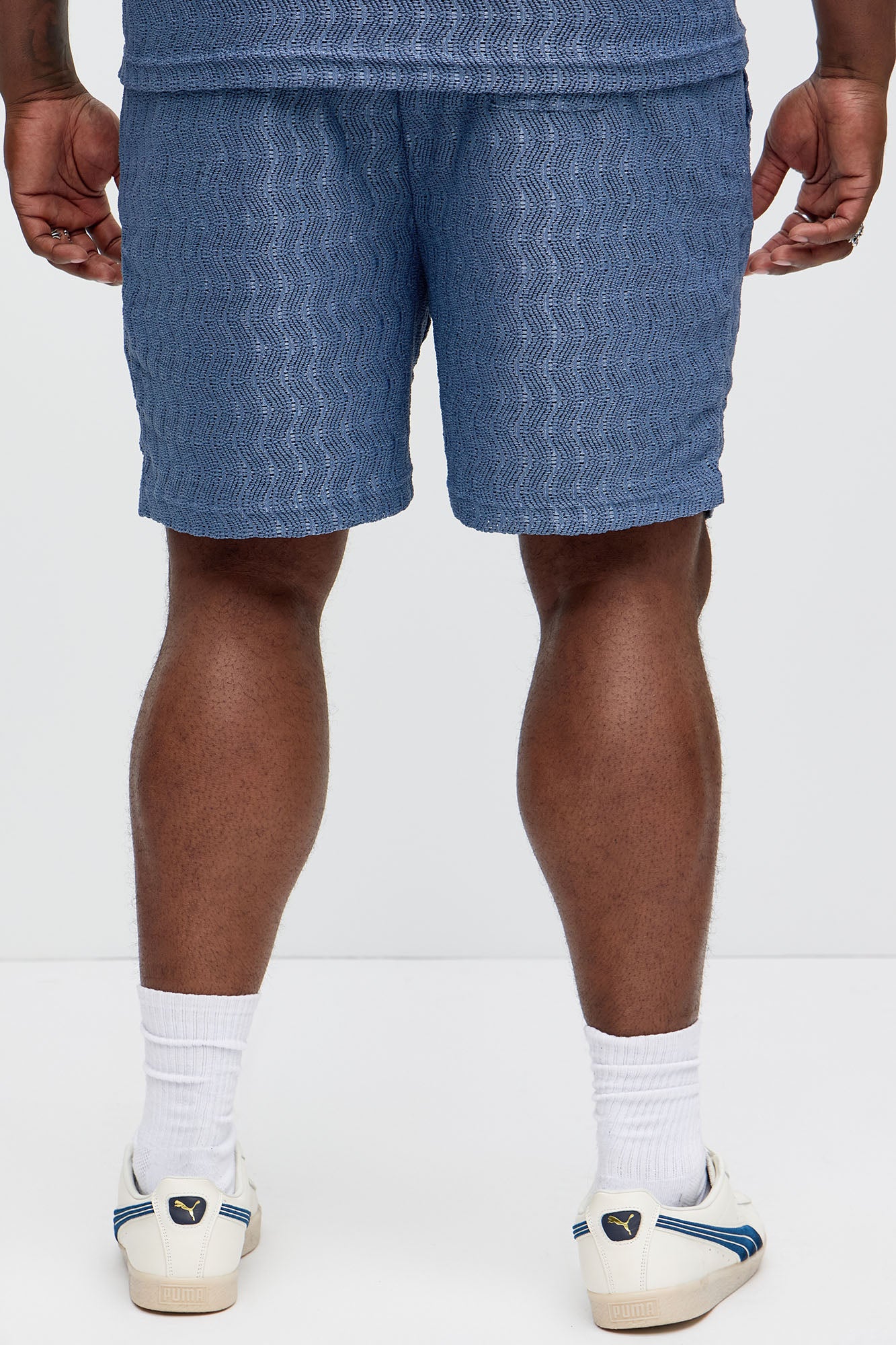 Echo Textured Drawstring Shorts - Blue - Image 9