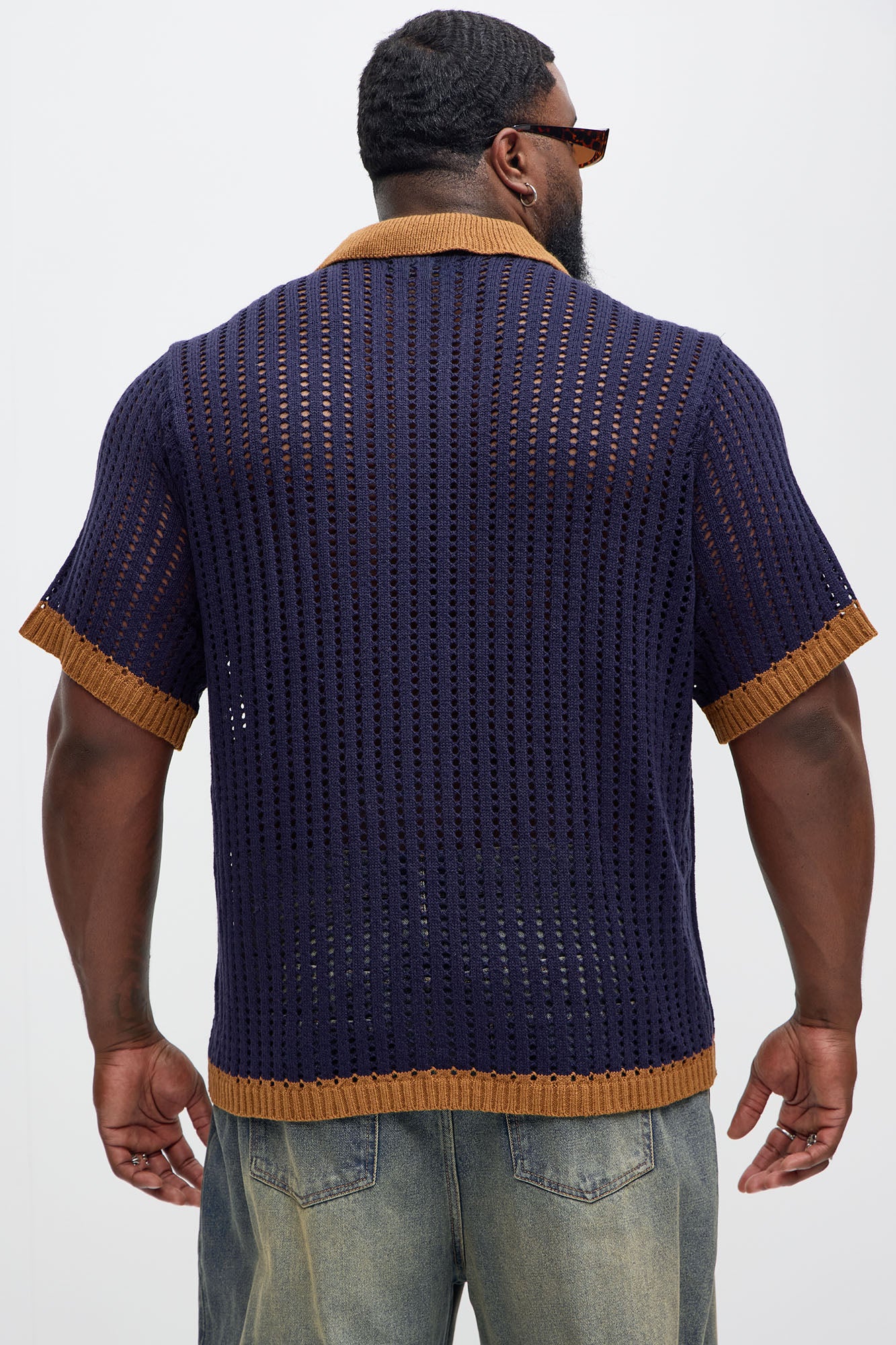 Estrellada Crochet Knit Full Button Shirt - Navy/combo - Image 8
