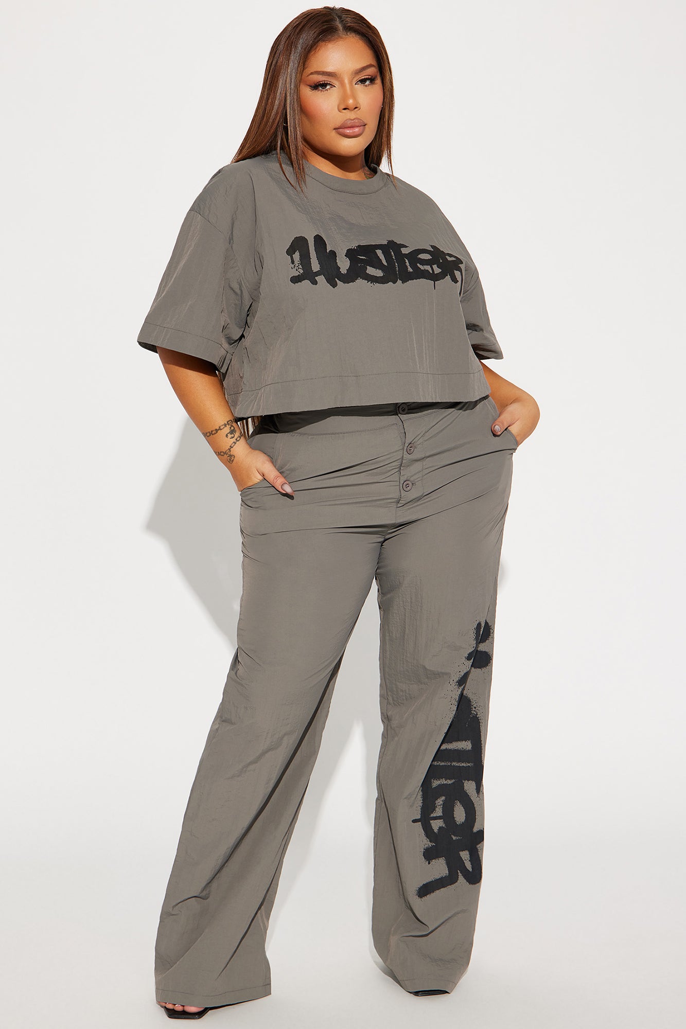 Time To Hustle Windbreaker Pant Set - Grey - Image 4