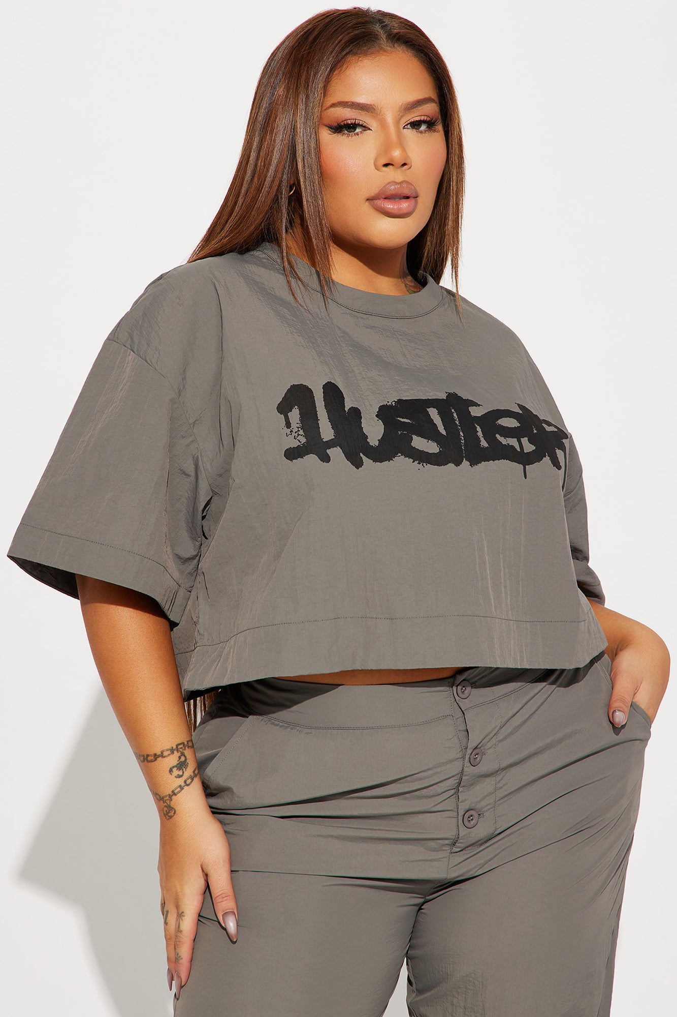 Time To Hustle Windbreaker Pant Set - Grey - Image 5