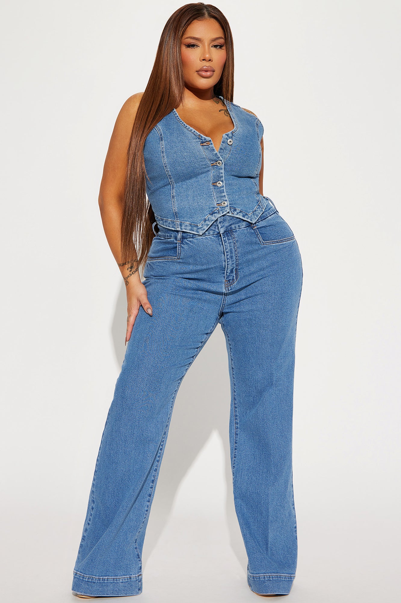 Western Showdown Trouser Flare Jeans - Medium Wash - Image 5
