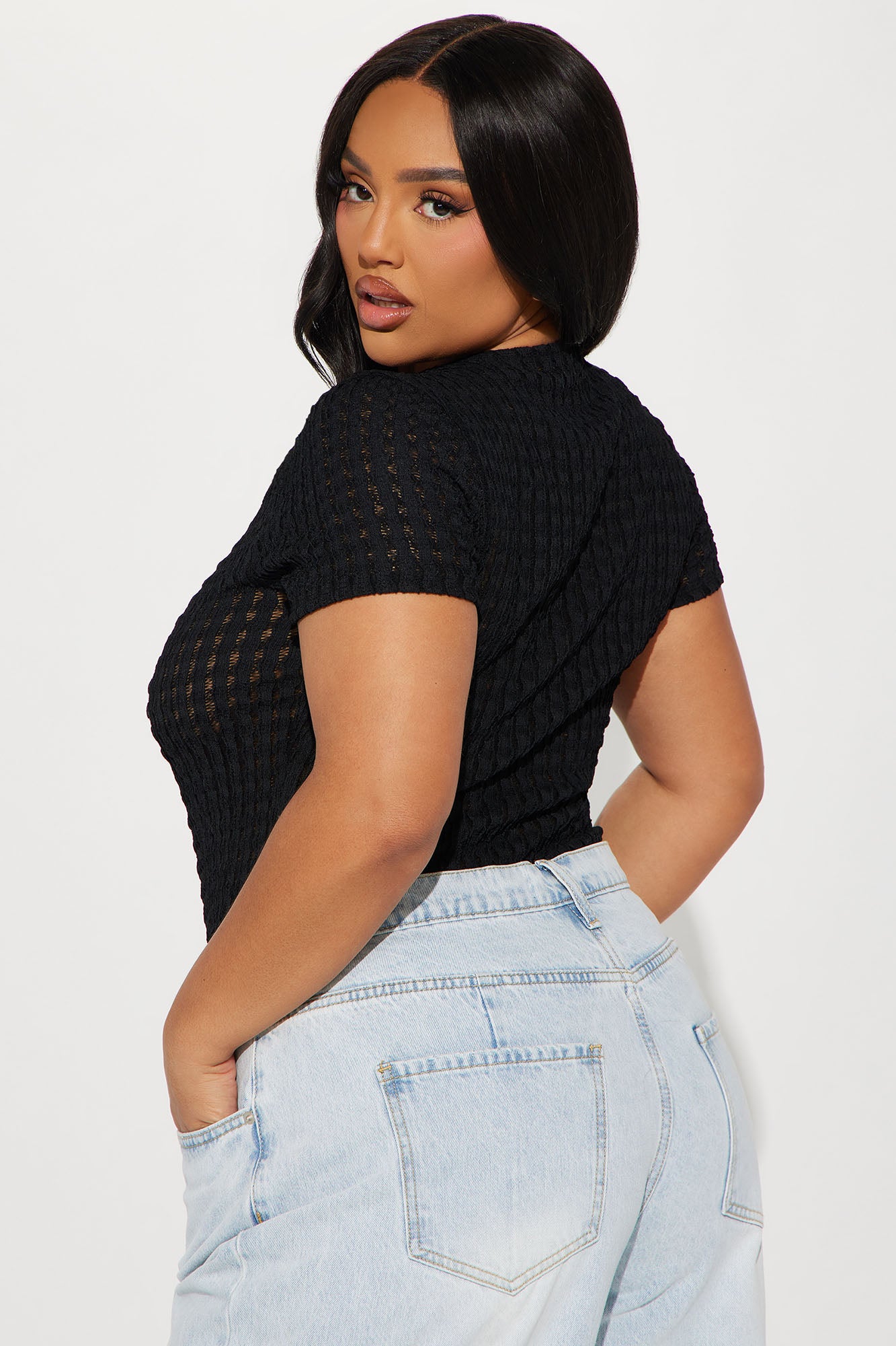 Tiana Textured Bodysuit - Black - Image 8
