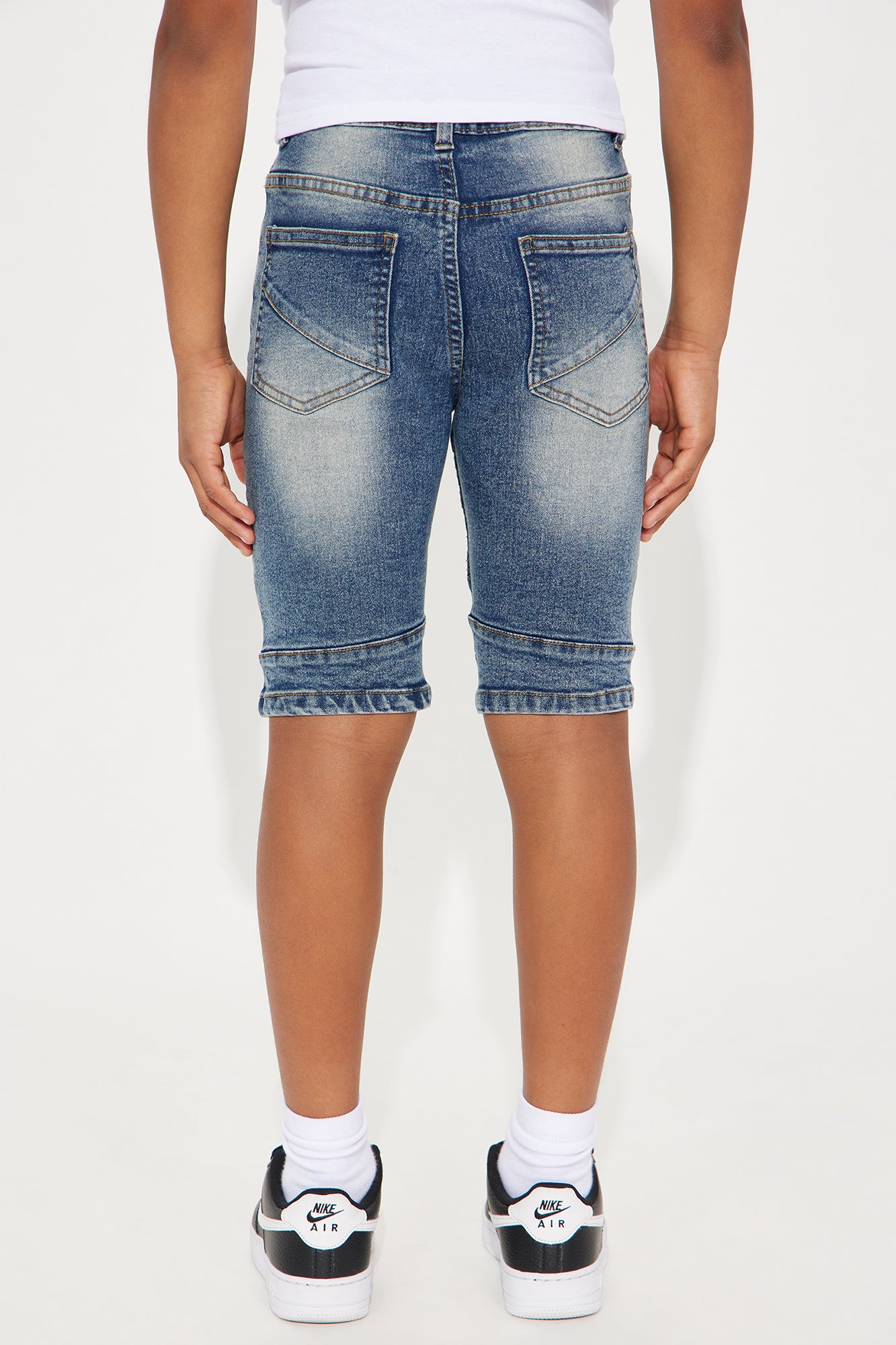 Mini Acid Wash Denim Moto Shorts - Vintage Wash - Image 3