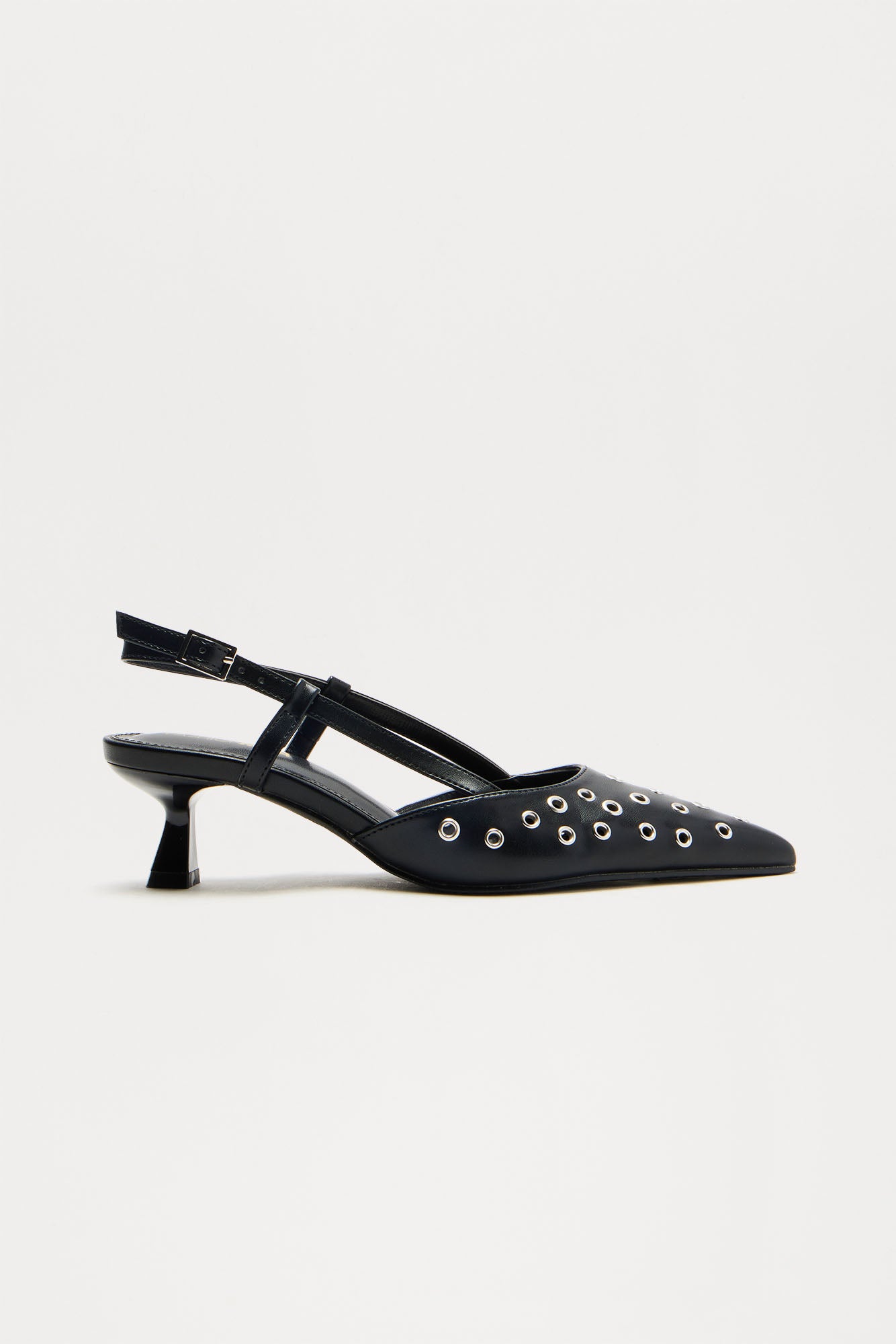 Adeline Grommet Kitten Heel Pumps - Black - Image 3
