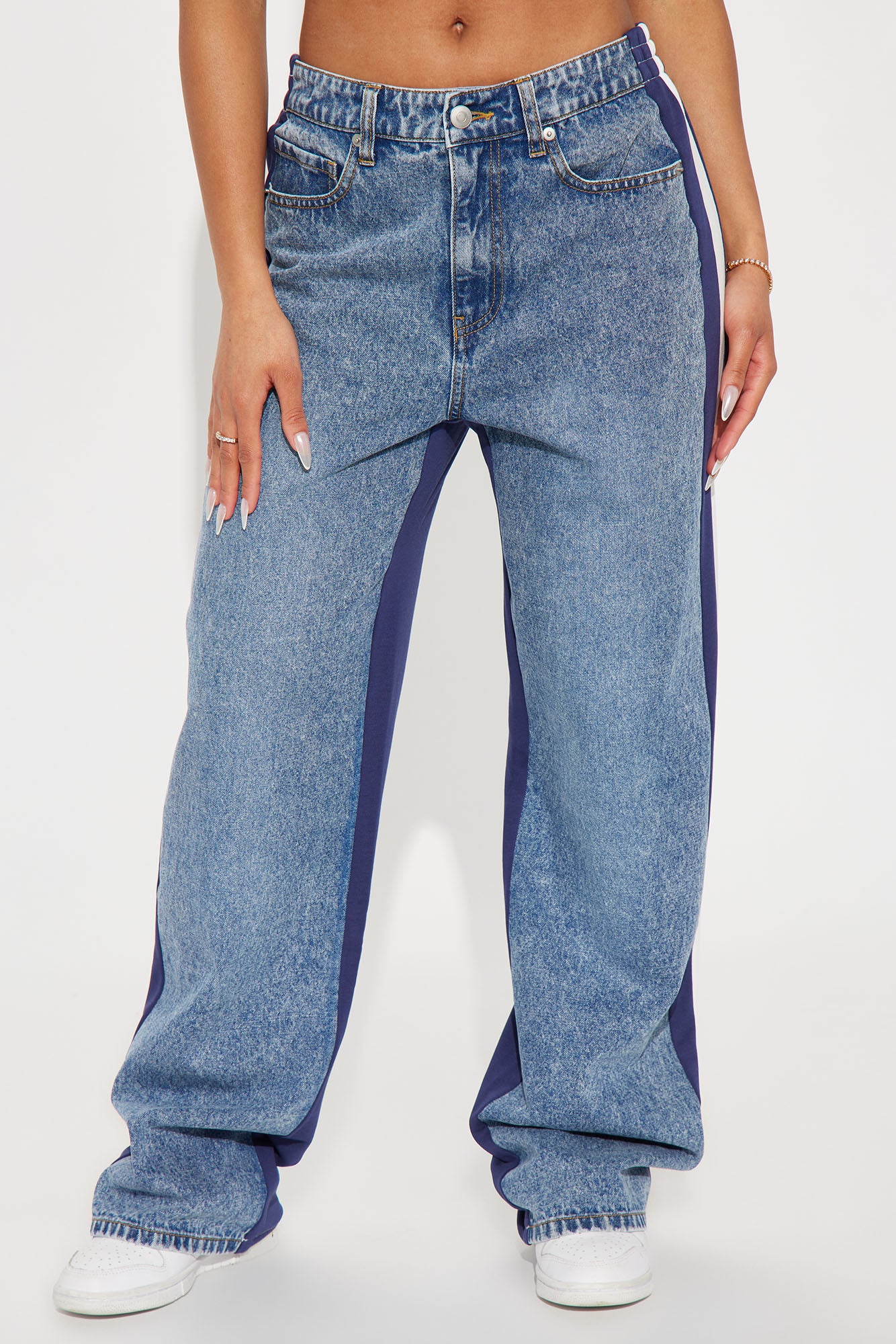 She's That Girl Knit Mixed Wide Leg Jeans - Medium Wash - Image 3