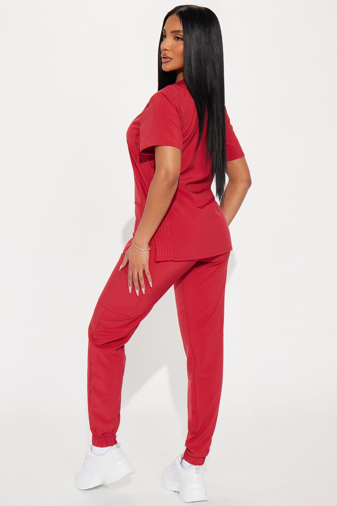 Wellness 4 Way Stretch Uniform Scrub Jogger Set - Raspberry - Image 3