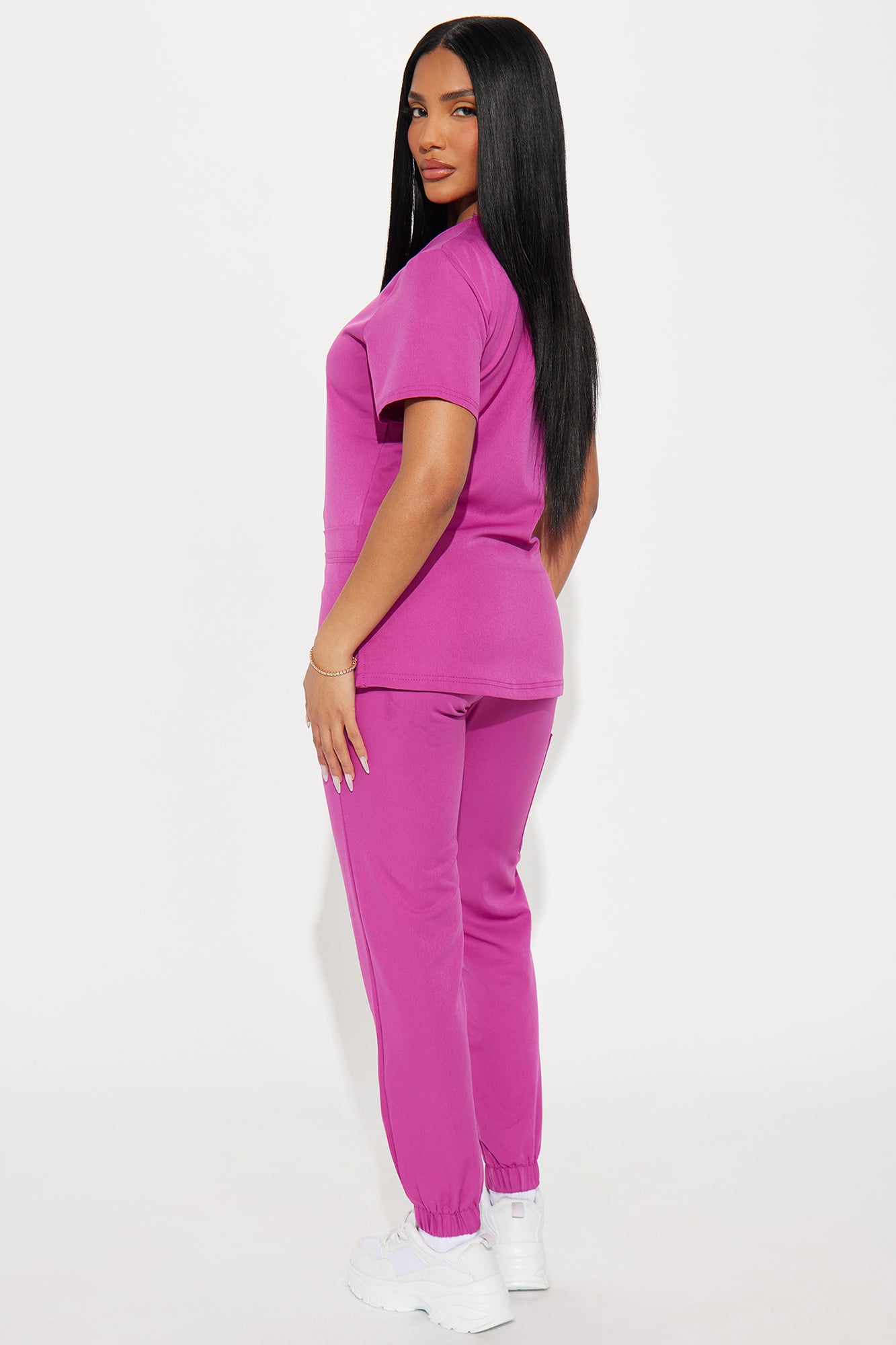 On The Daily 4 Way Stretch Scrub Uniform Jogger Set - Magenta - Image 3