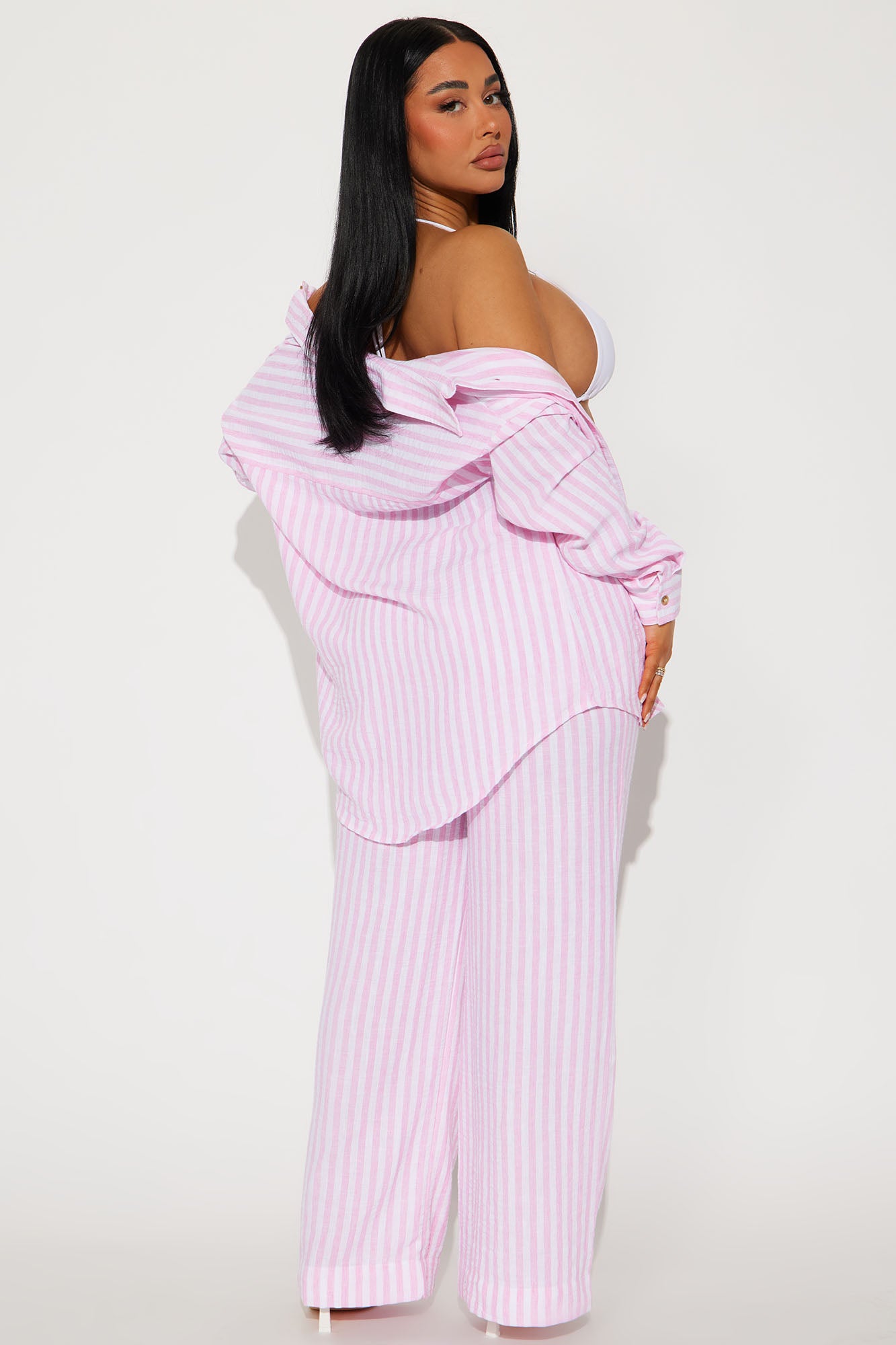 Amina Striped Linen Pant Set - Pink - Image 3