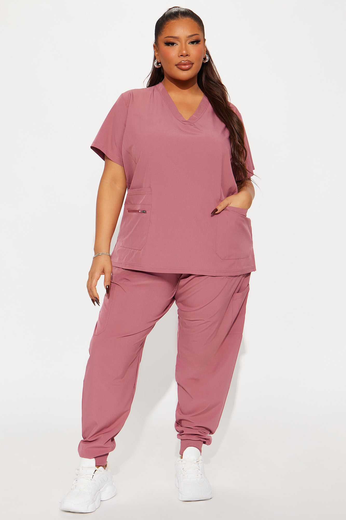 Essential 4 Way Stretch Scrub Uniform Jogger Set - Rose - Image 4