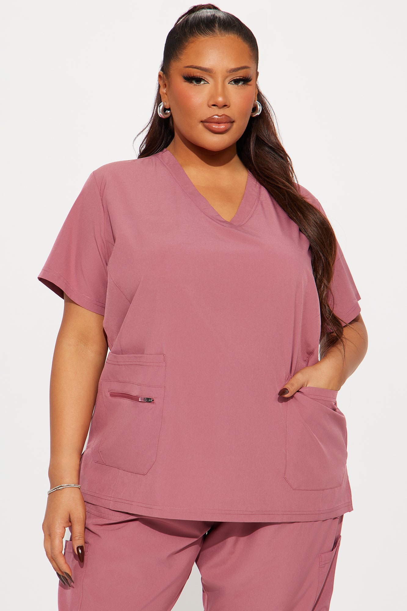 Essential 4 Way Stretch Scrub Uniform Jogger Set - Rose - Image 5