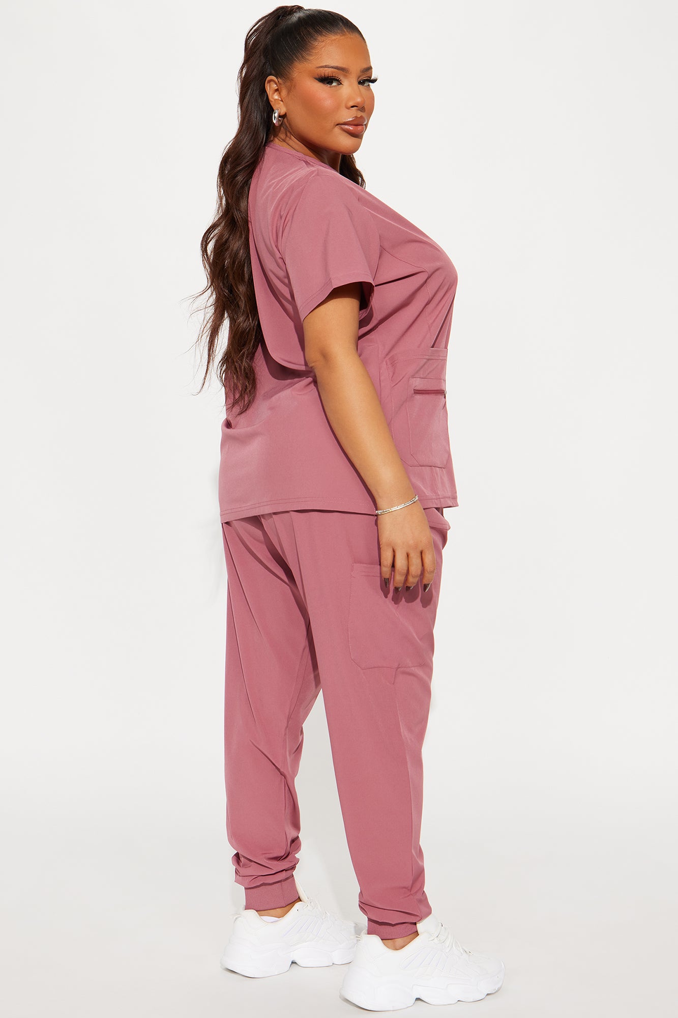 Essential 4 Way Stretch Scrub Uniform Jogger Set - Rose - Image 6