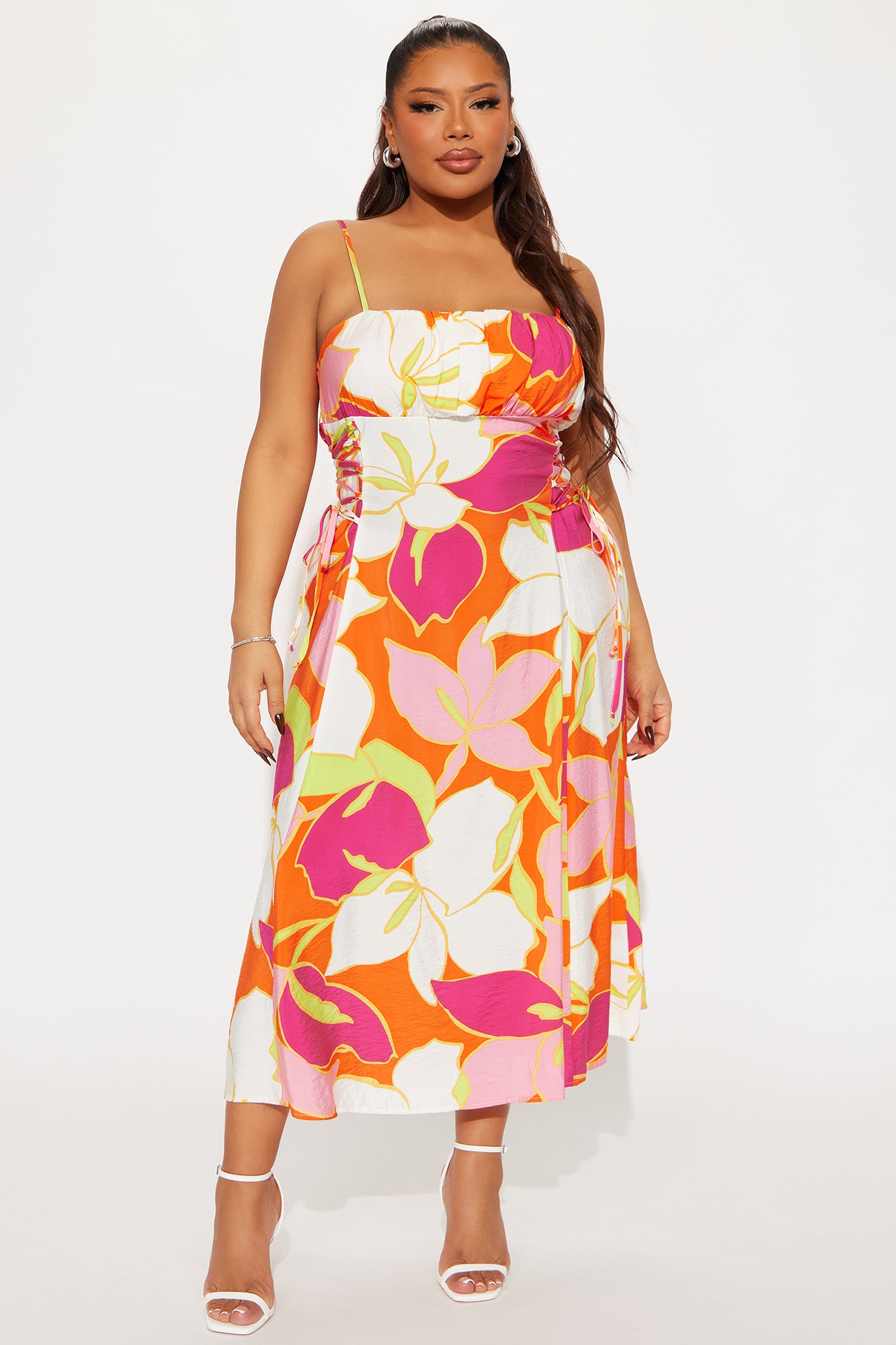 Lotus Garden Lace Up Midi Dress - Multi Color - Image 4