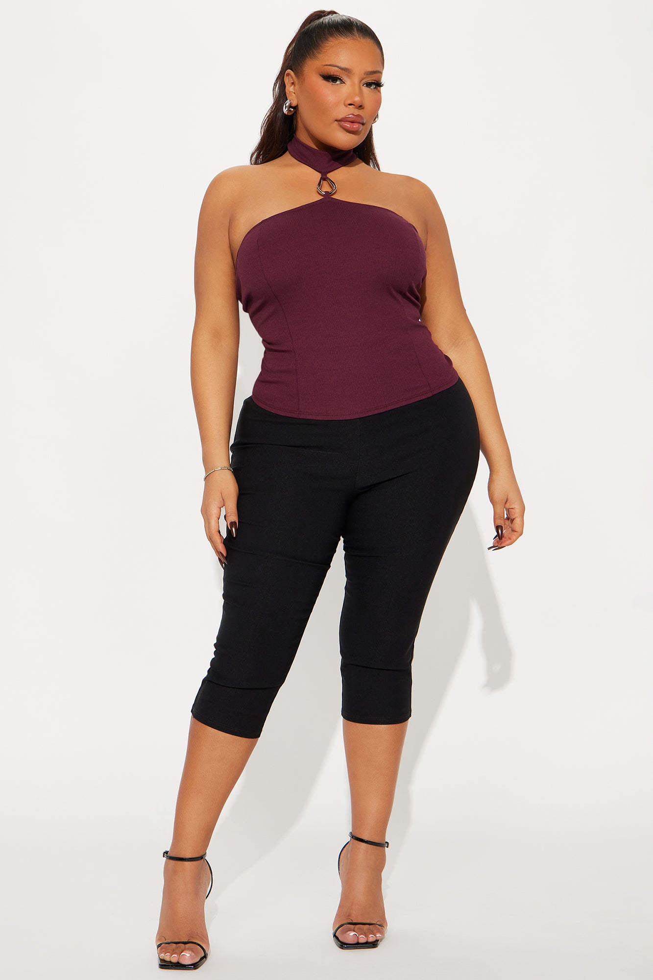 Gloria Ribbed Halter Top - Burgundy - Image 5