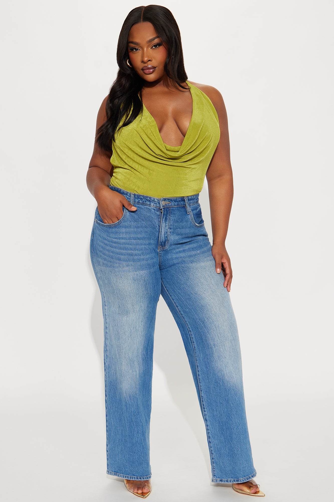 Tyra Ruched Halter Bodysuit - Chartreuse - Image 6