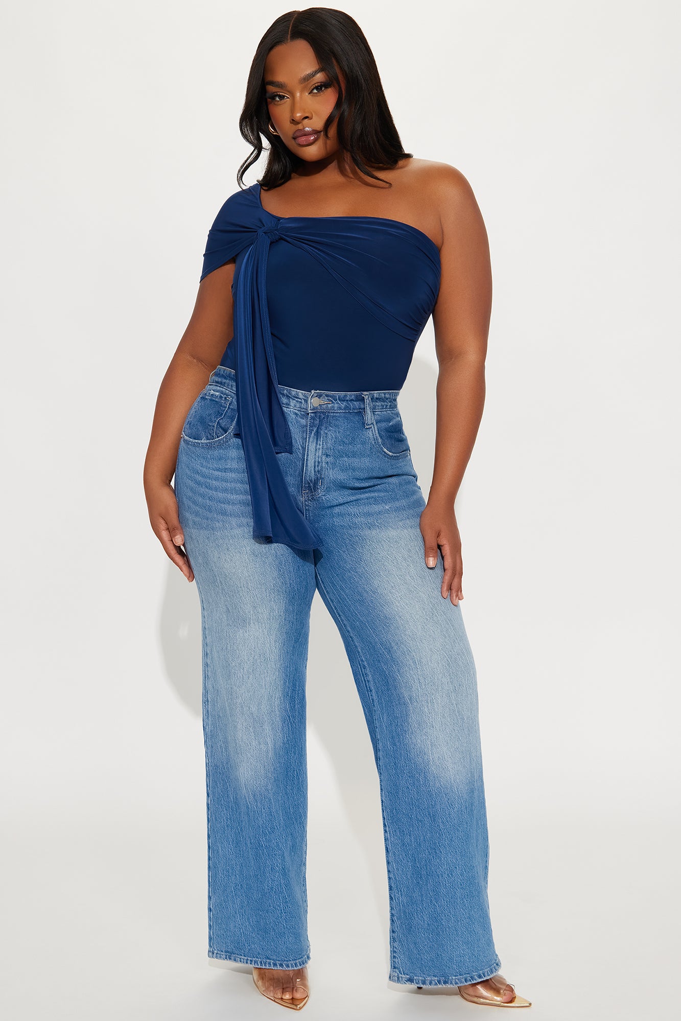 Astoria Draped One Shoulder Bodysuit - Navy - Image 6
