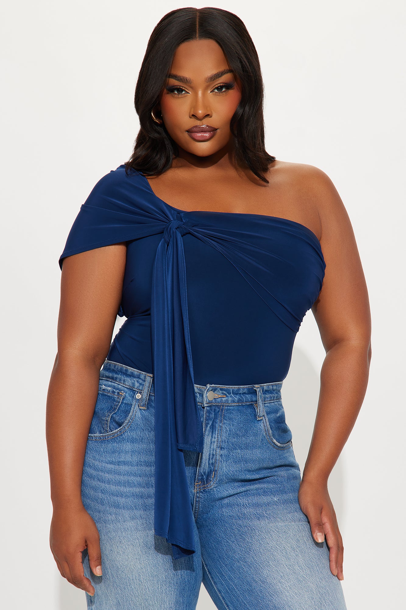Astoria Draped One Shoulder Bodysuit - Navy - Image 7