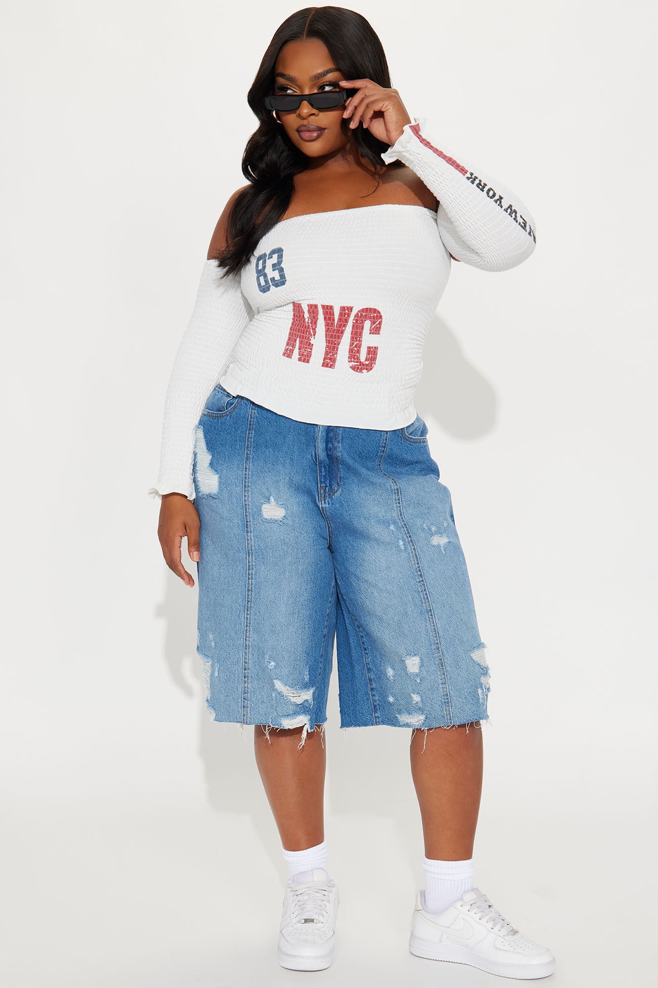 Back In Time Ripped Non Stretch Denim Jorts - Dark Wash - Image 5