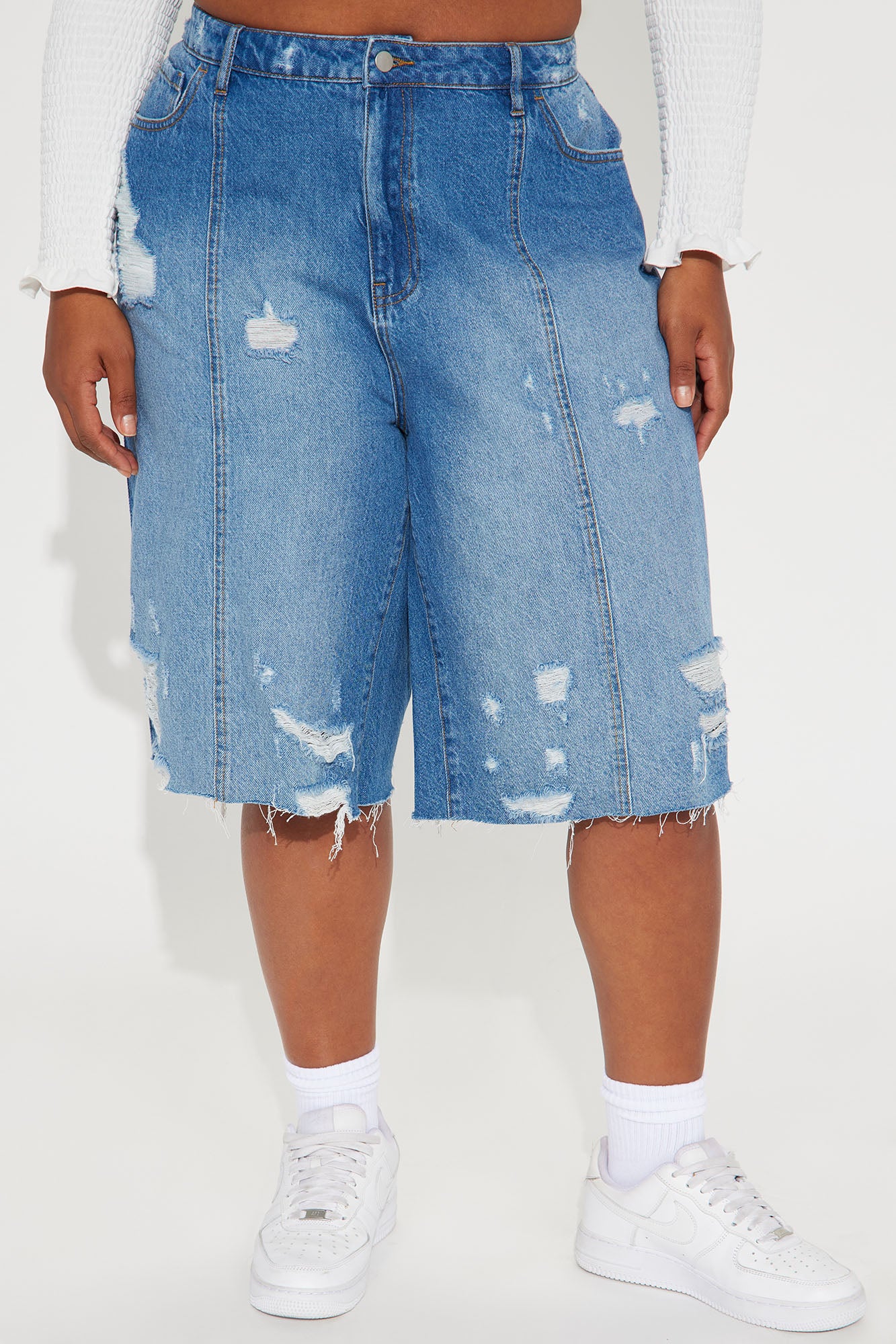Back In Time Ripped Non Stretch Denim Jorts - Dark Wash - Image 4