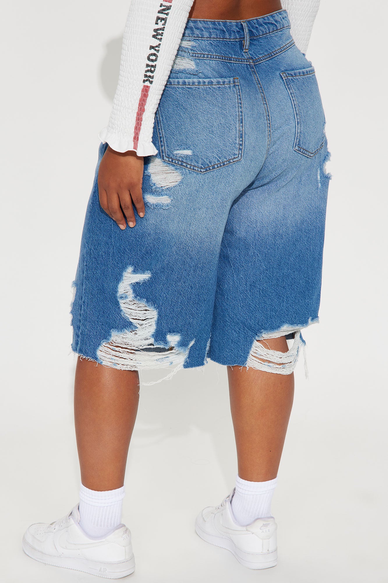 Back In Time Ripped Non Stretch Denim Jorts - Dark Wash - Image 6