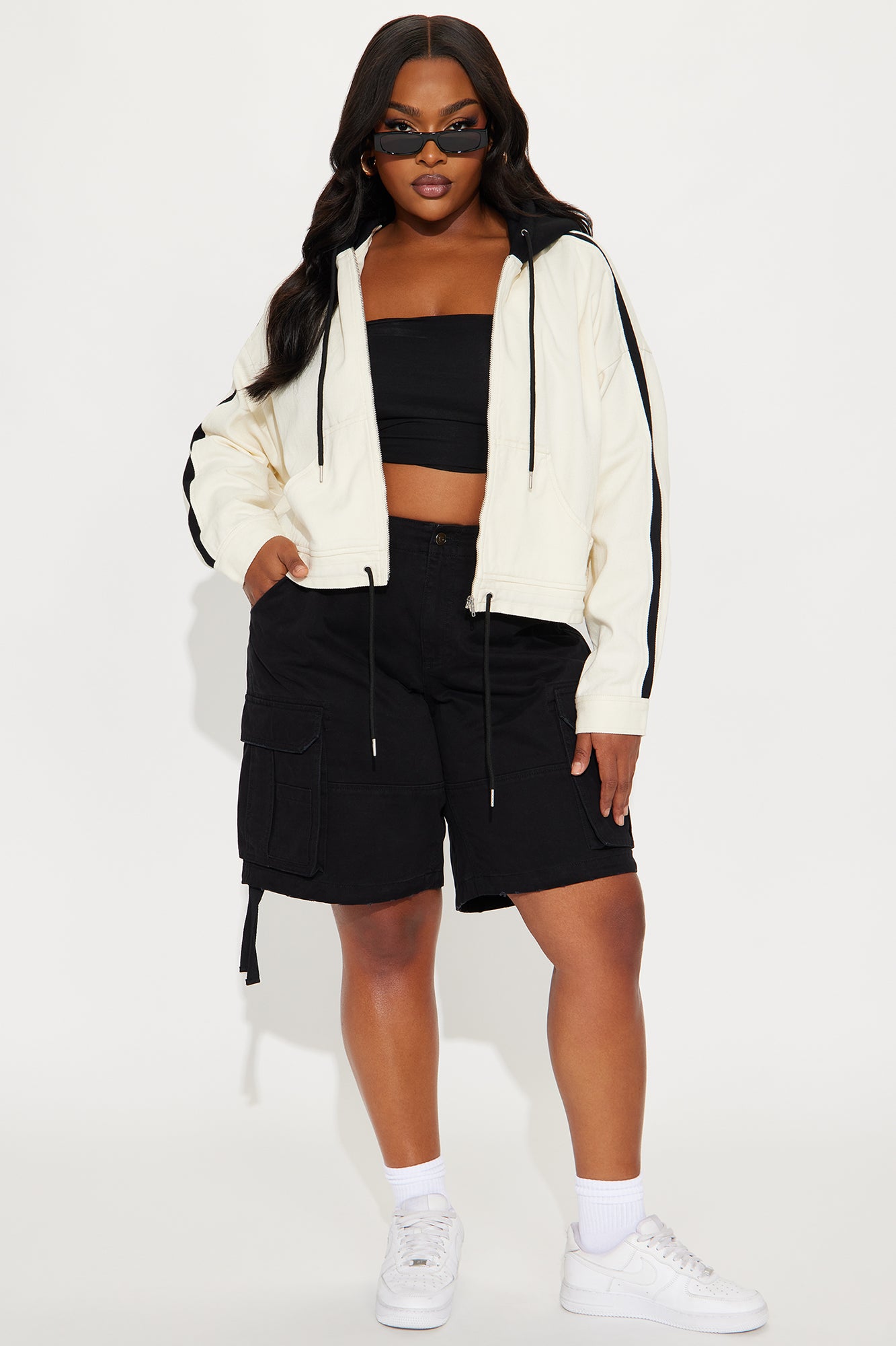 Catch Up Hooded Twill Jacket - Cream - Image 5