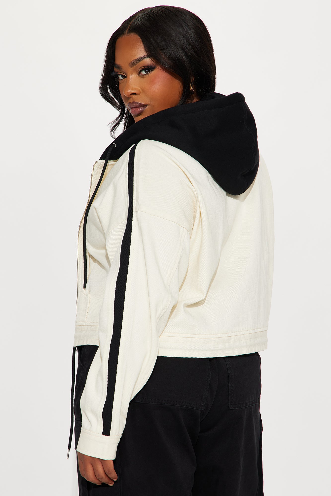 Catch Up Hooded Twill Jacket - Cream - Image 7