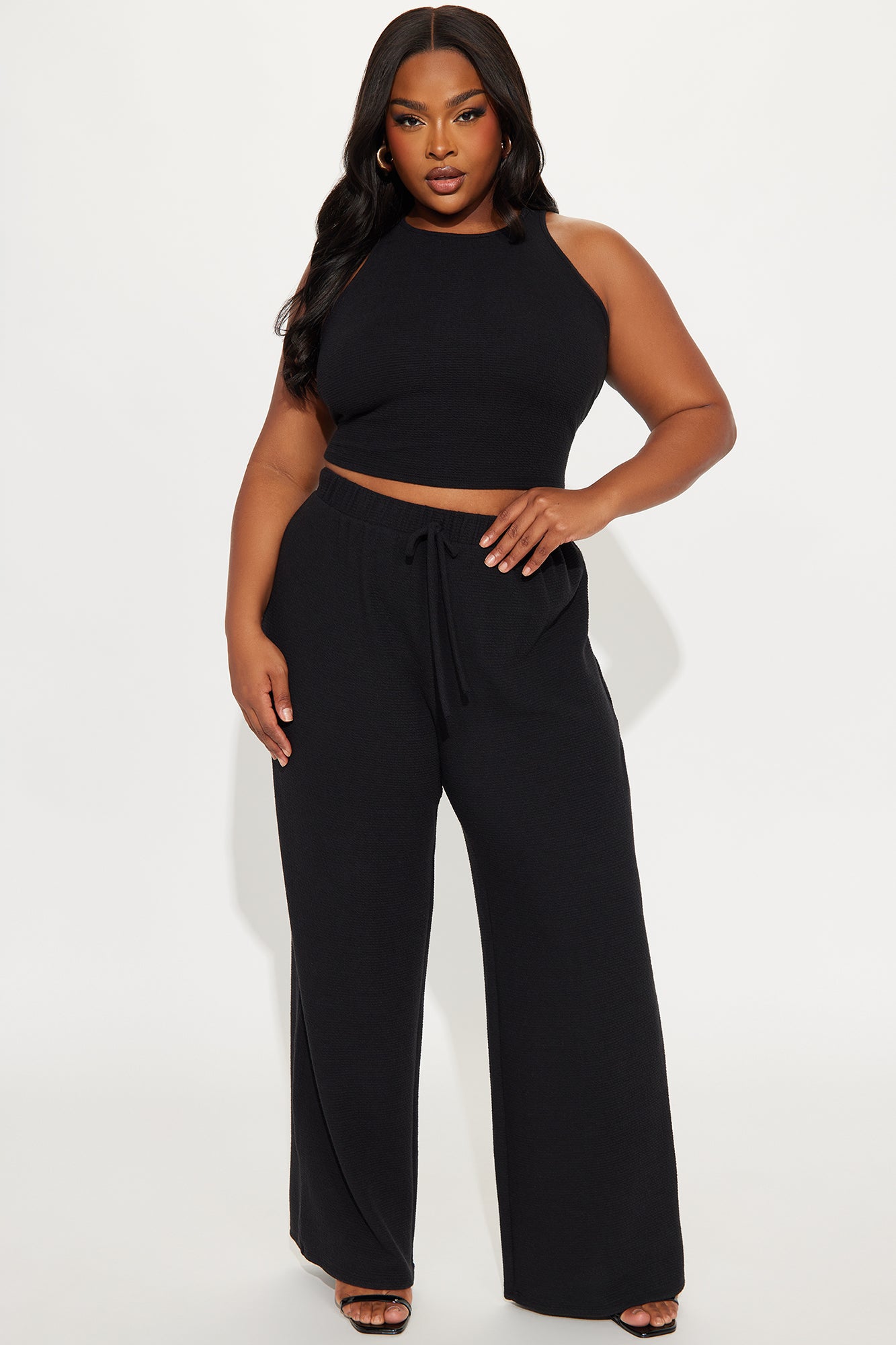 Alana Textured Wide Leg Pant Set - Black - Image 4