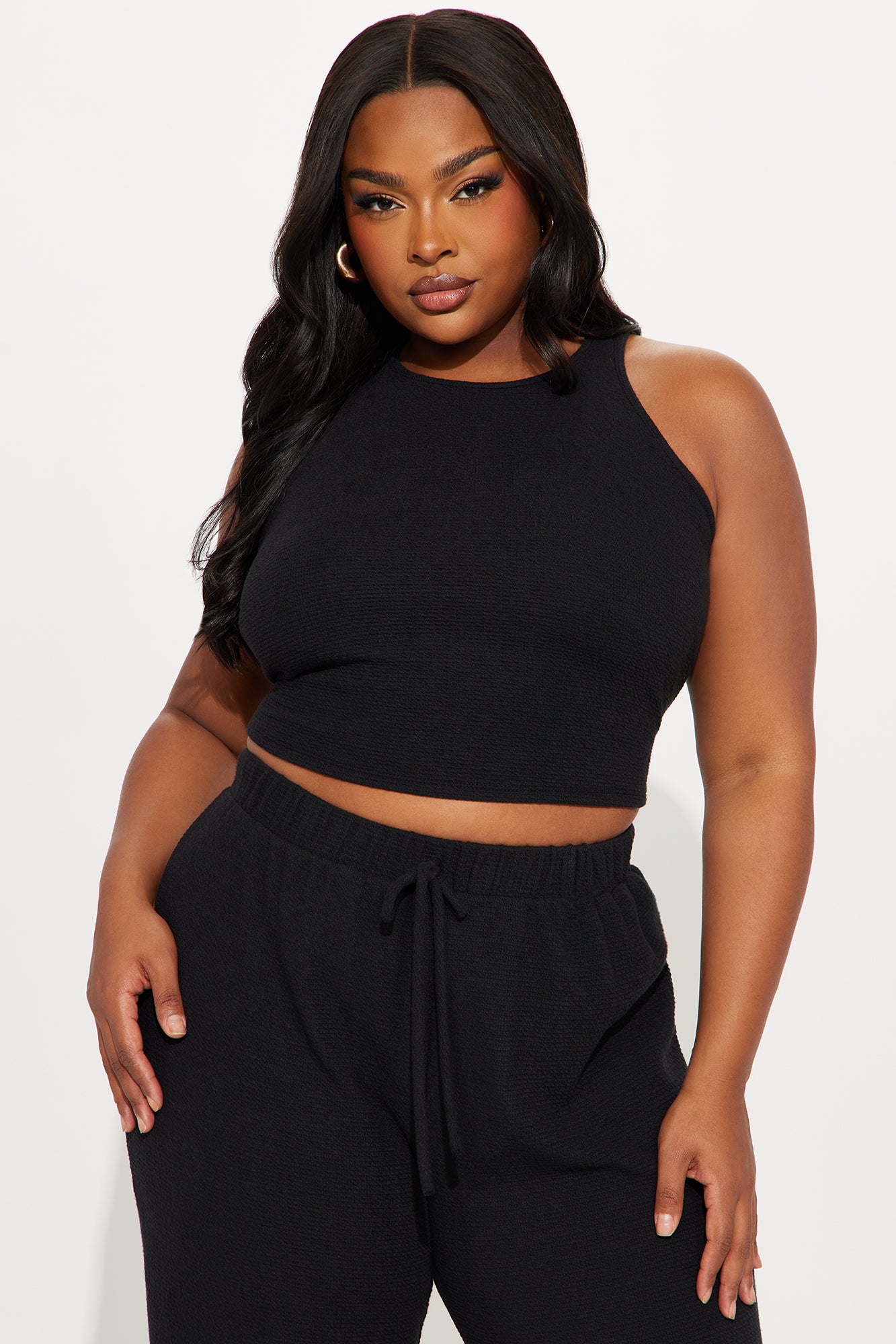 Alana Textured Wide Leg Pant Set - Black - Image 5