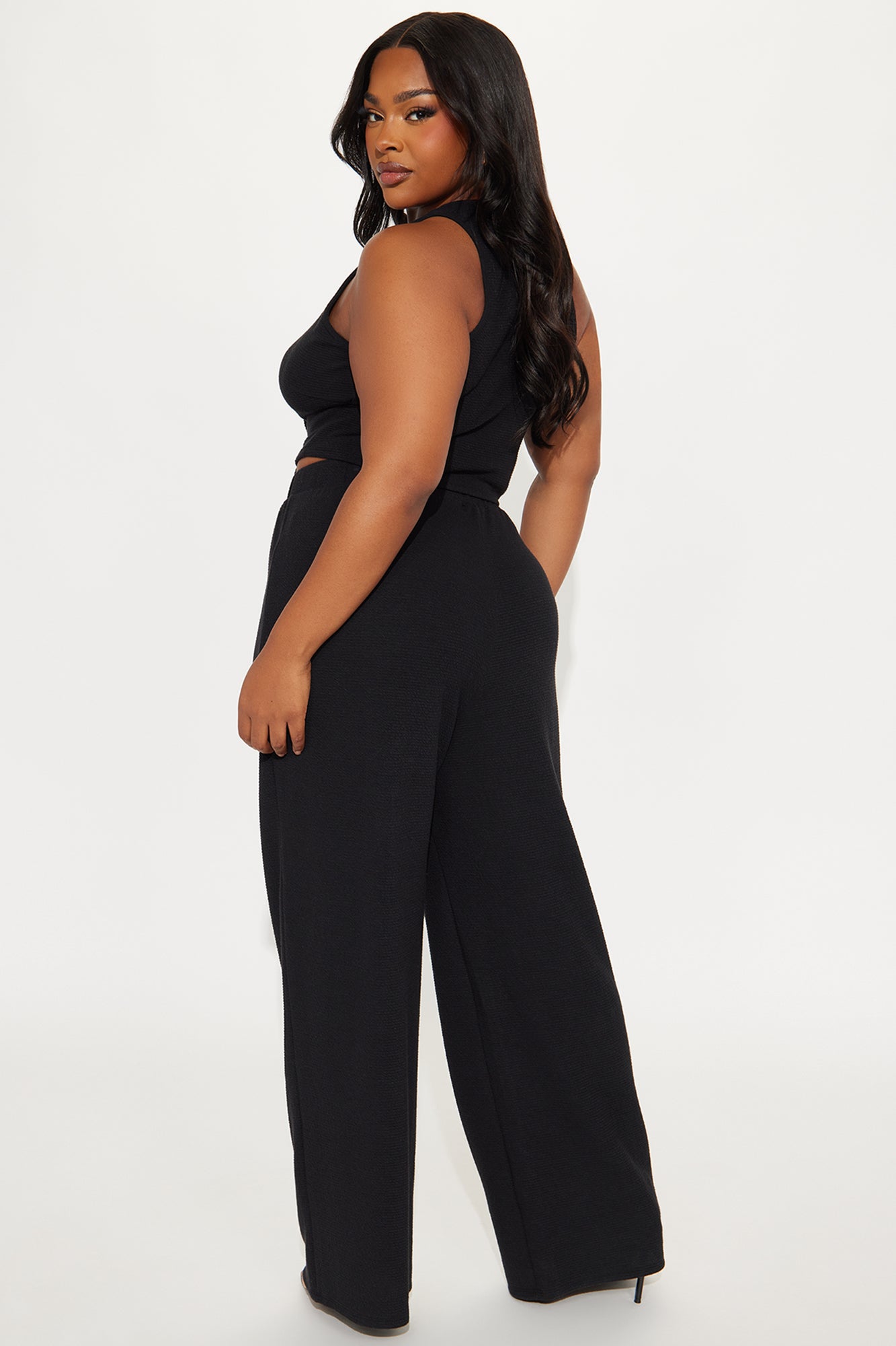 Alana Textured Wide Leg Pant Set - Black - Image 6