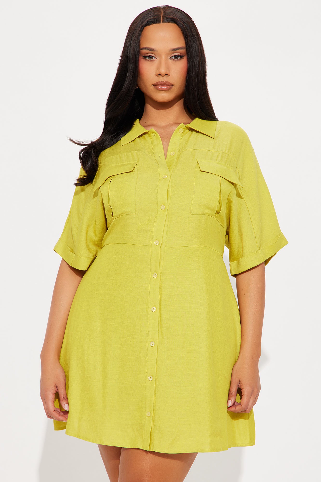 Penny Mini Shirt Dress - Chartreuse - Image 5