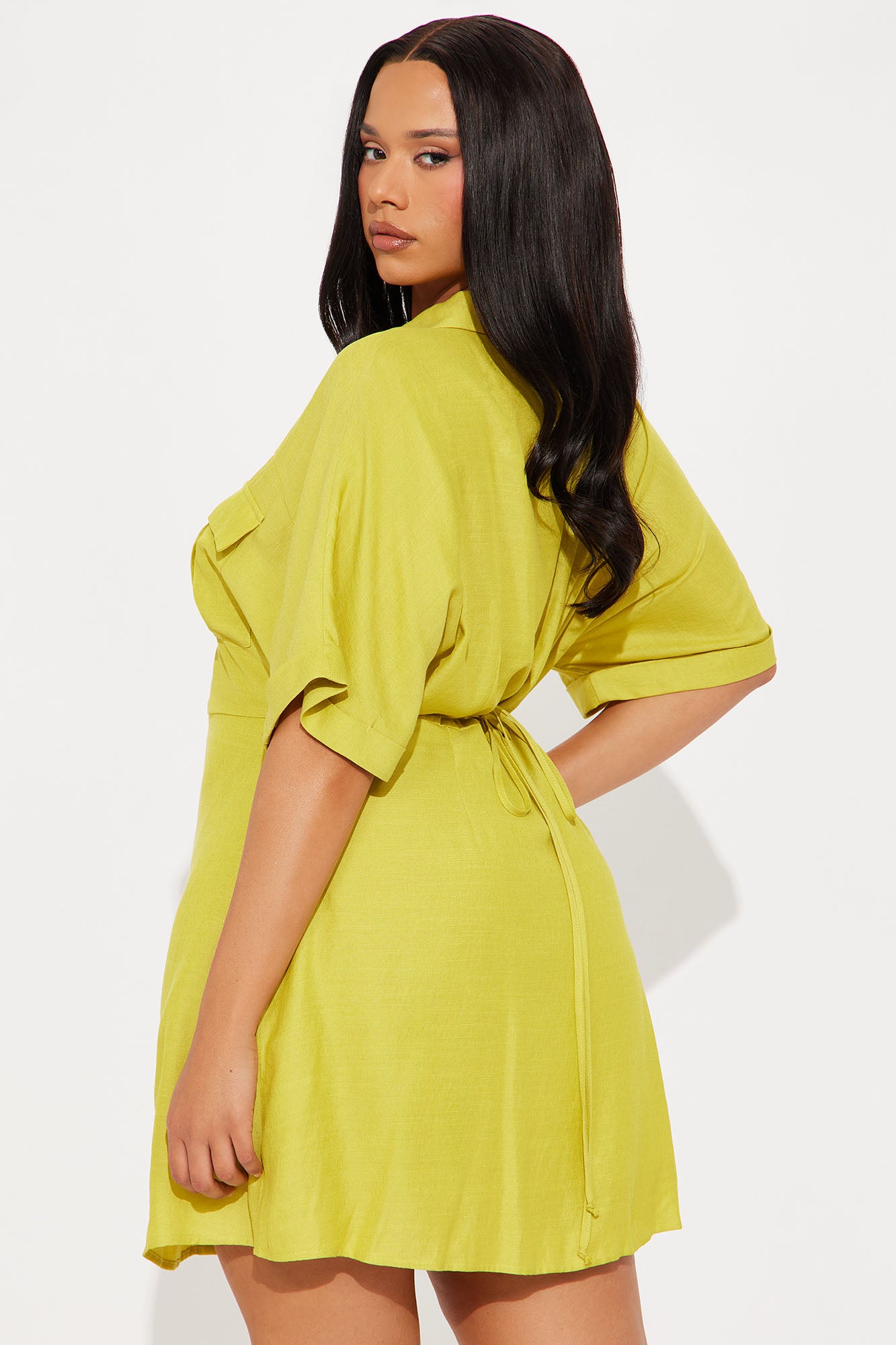 Penny Mini Shirt Dress - Chartreuse - Image 6