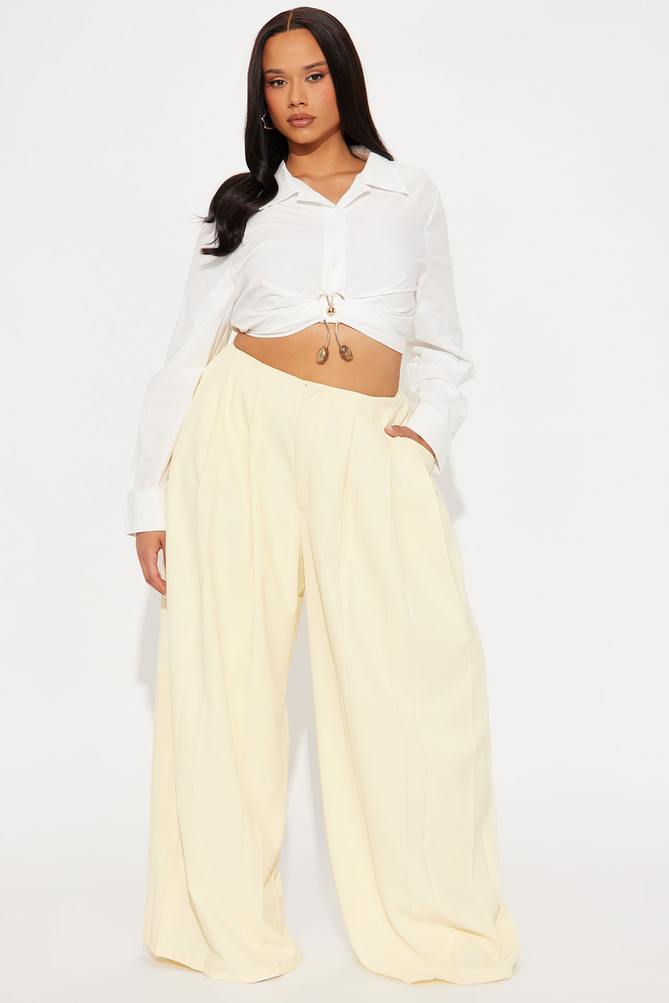 Blaire Wide Leg Trouser - Butter Yellow - Image 4