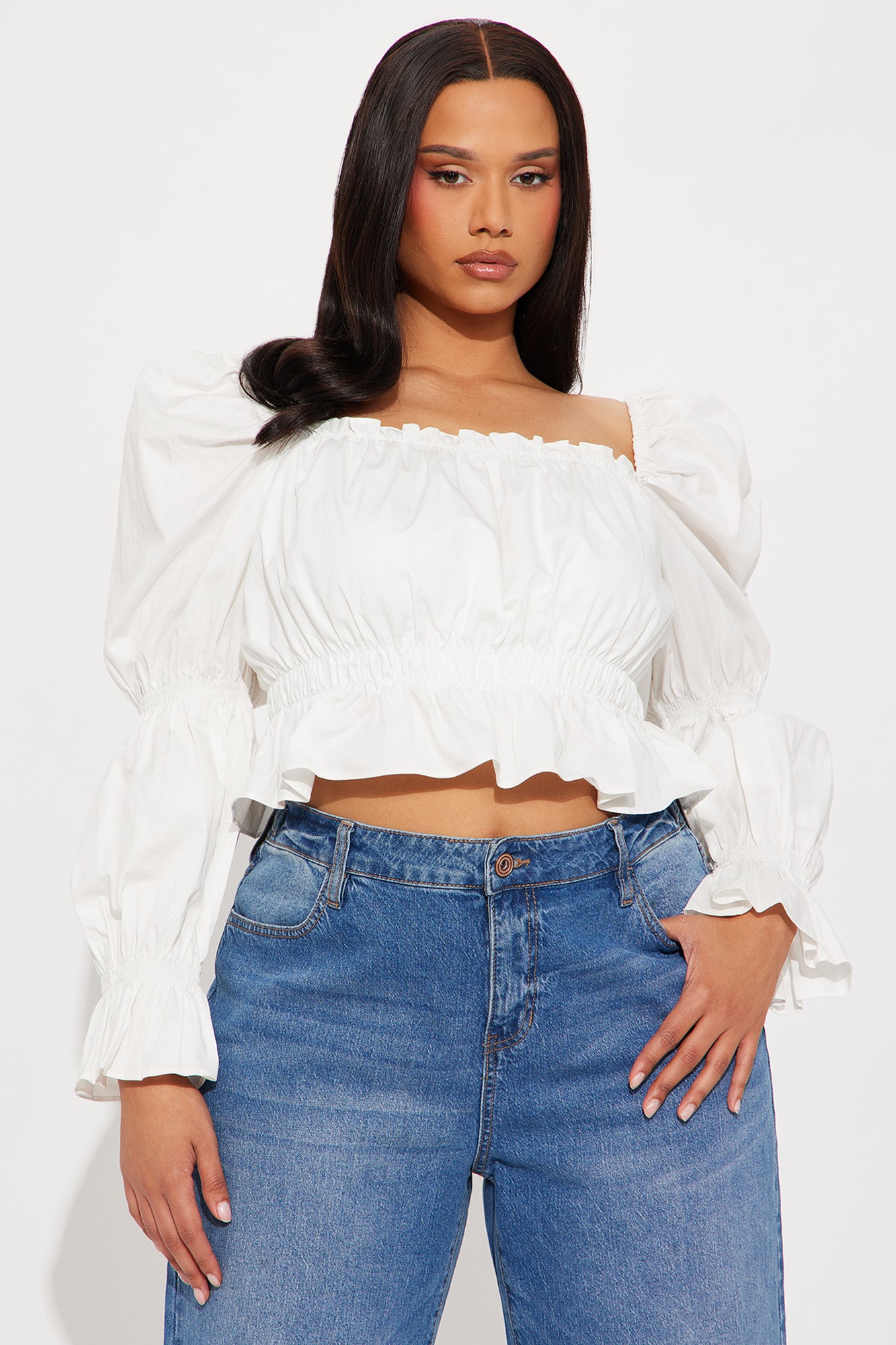 Elina Poplin Puff Sleeve Blouse - White - Image 4