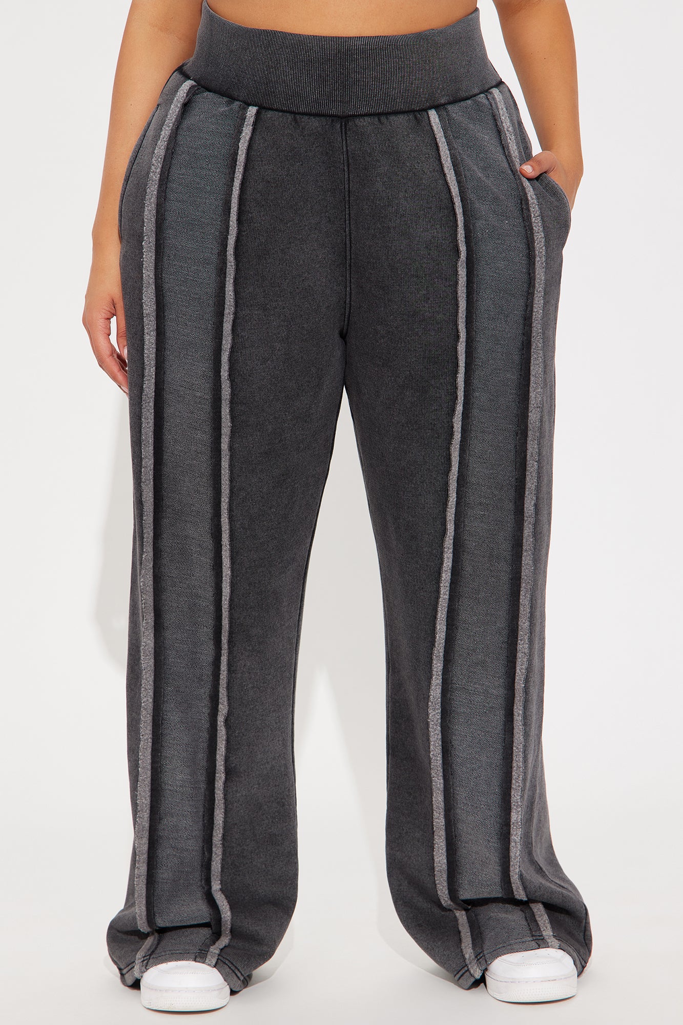 Chilled Out Fleece Wide Leg Pant - Charcoal - Image 5