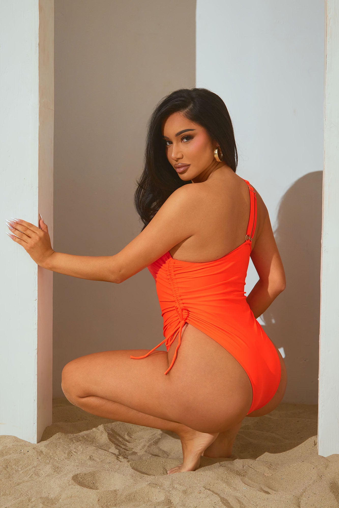 Mariah Ruched 1 Piece Swimsuit - Orange - Image 3