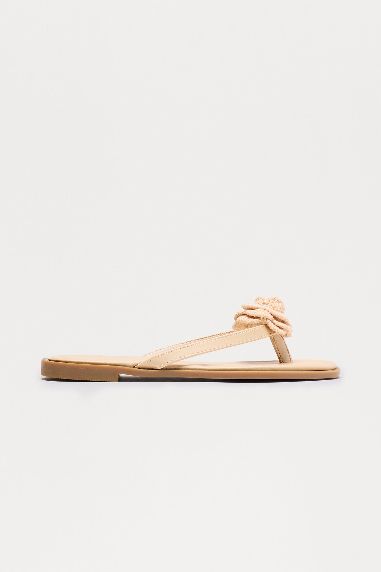 Tina Crochet Flower Flip Flops - Beige - Image 3