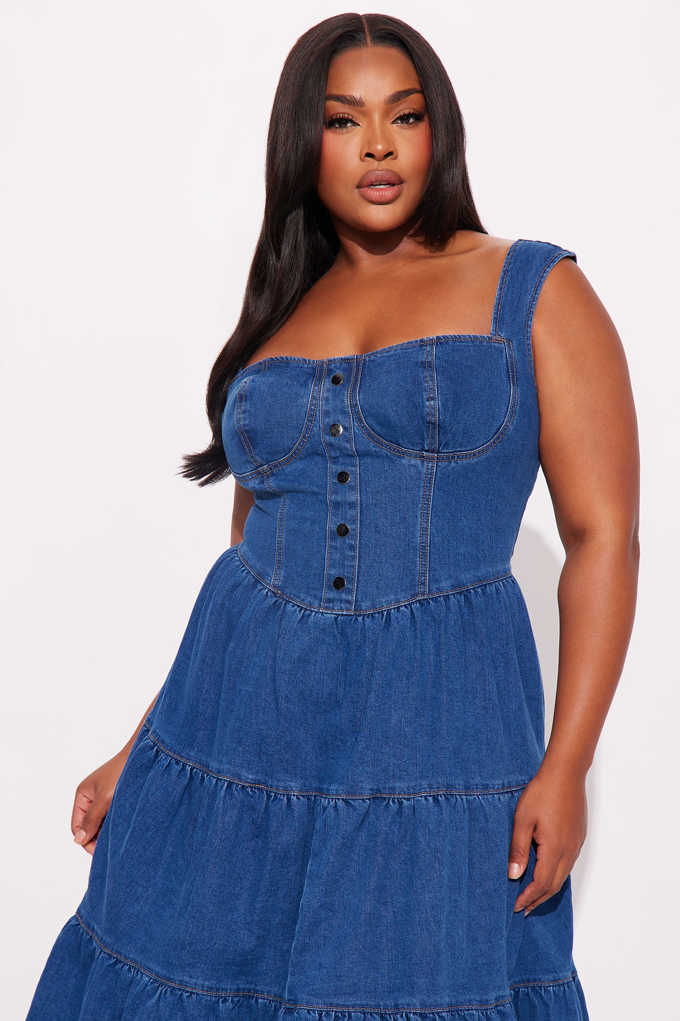Samantha Tiered Denim Maxi Dress - Dark Denim - Image 5